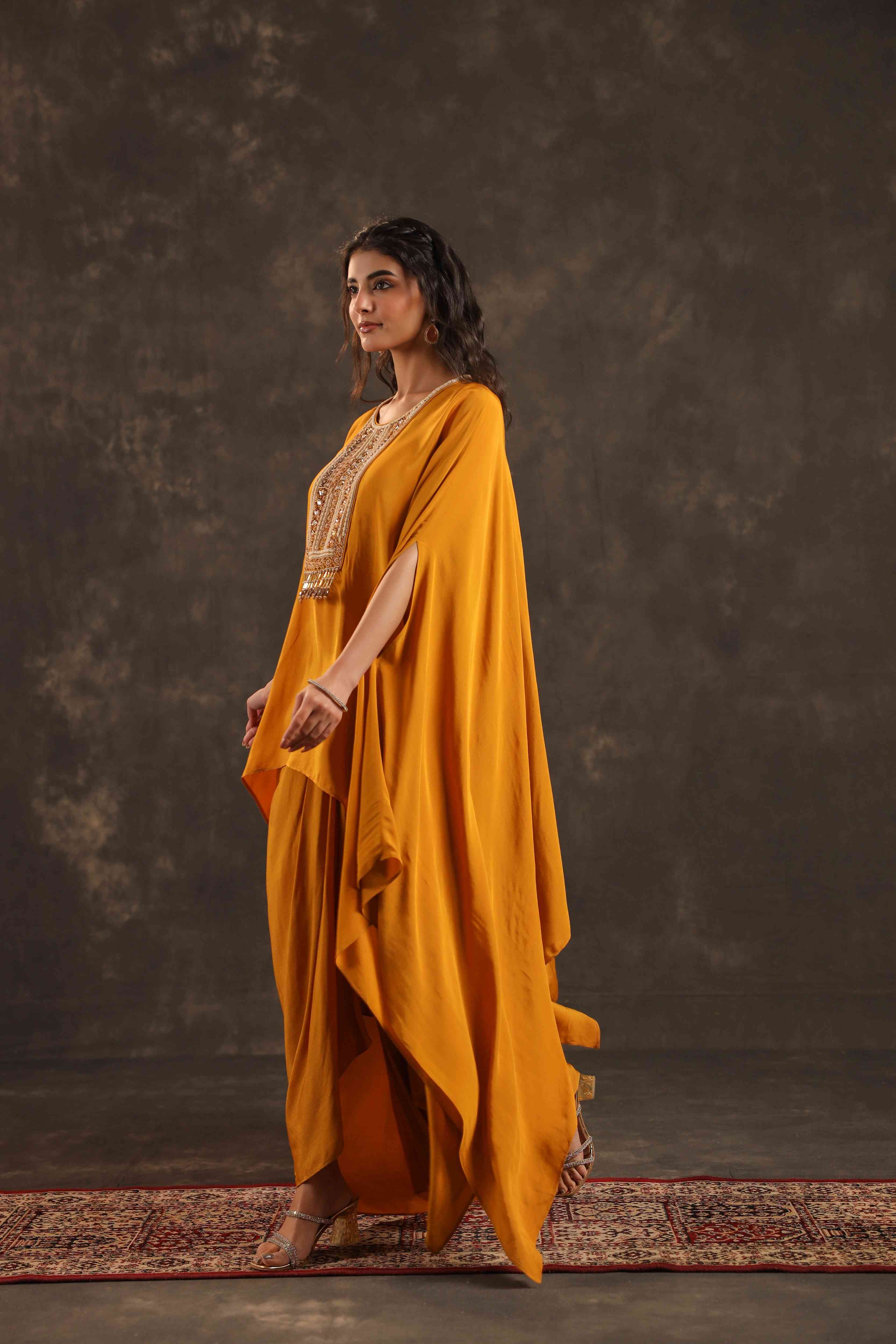 Flayered Top with Dhoti Pant Mustard