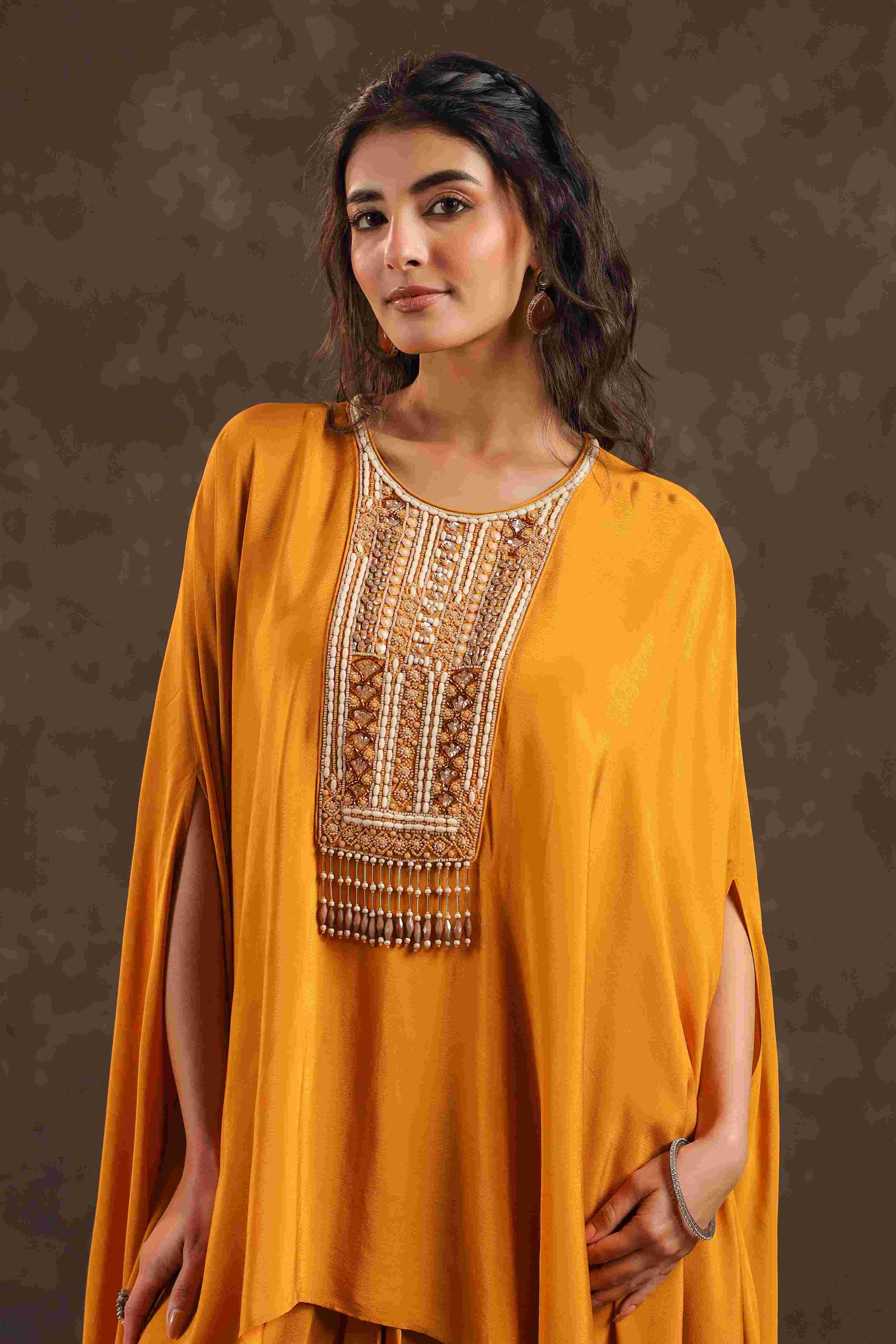 Flayered Top with Dhoti Pant Mustard