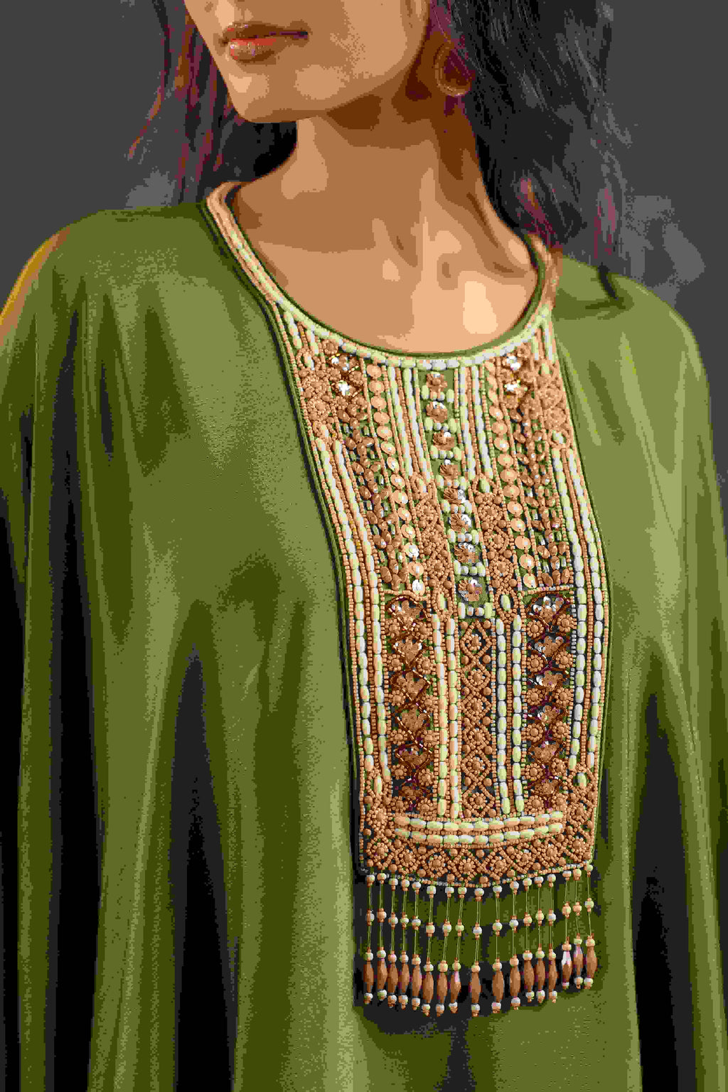 Flayered Top with Dhoti Pant Mehndi