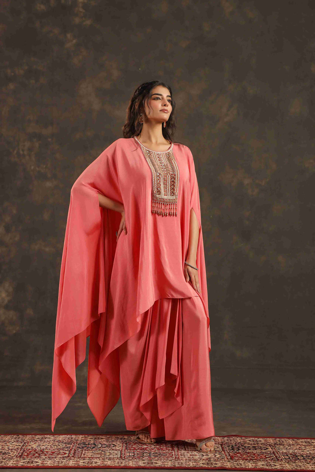 Flayered Top with Dhoti Pant Peach