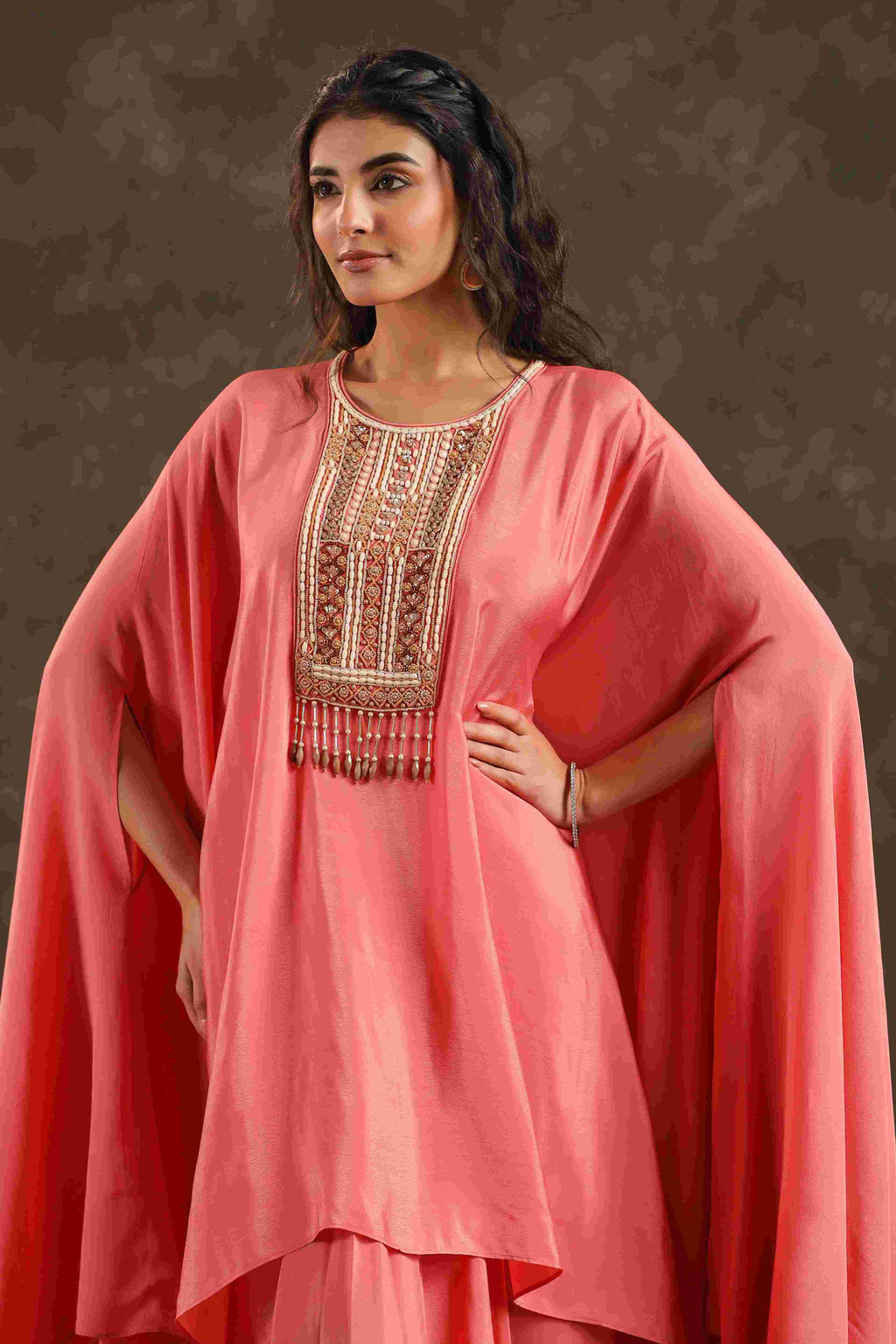 Flayered Top with Dhoti Pant Peach