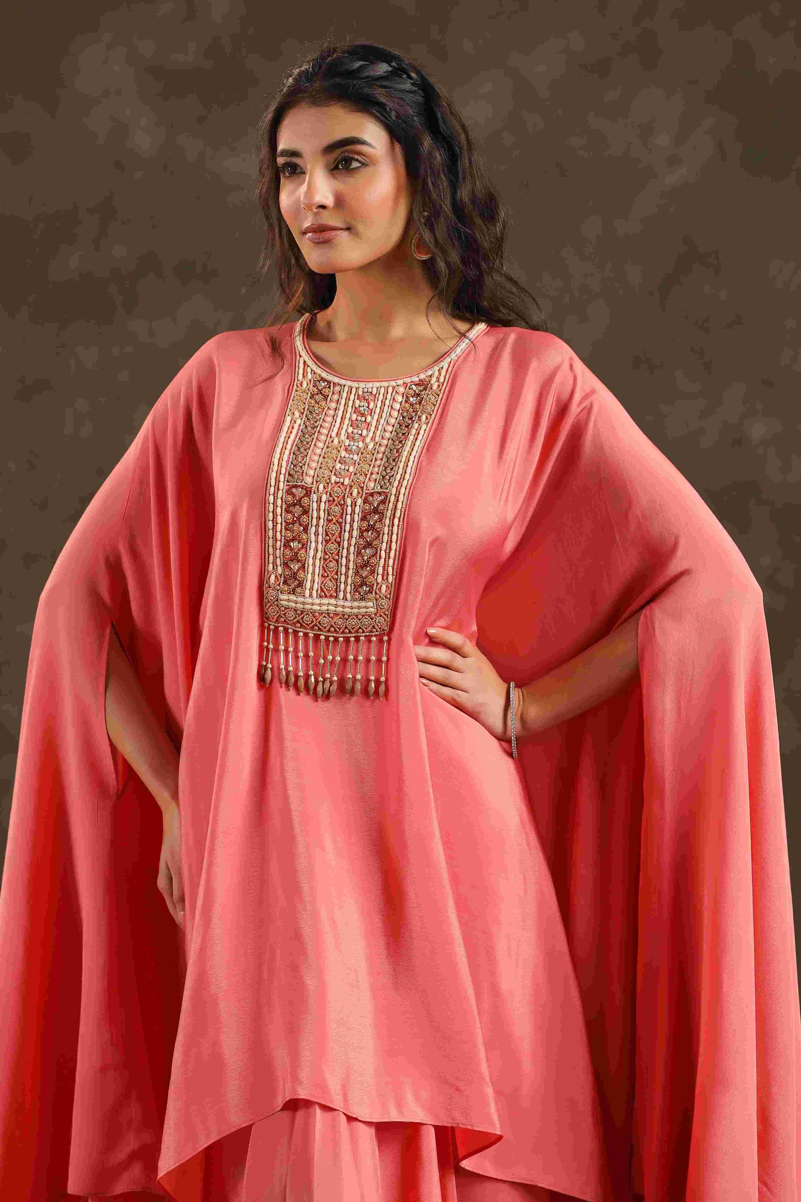 Flayered Top with Dhoti Pant Peach