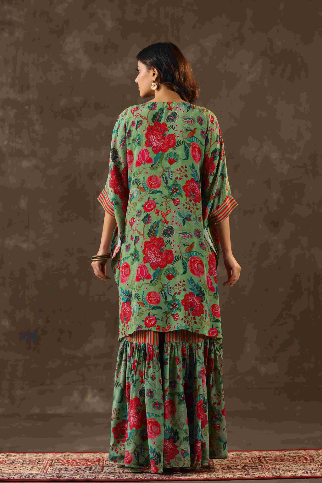 Printed Long Kurti with Sharara Pant - Green