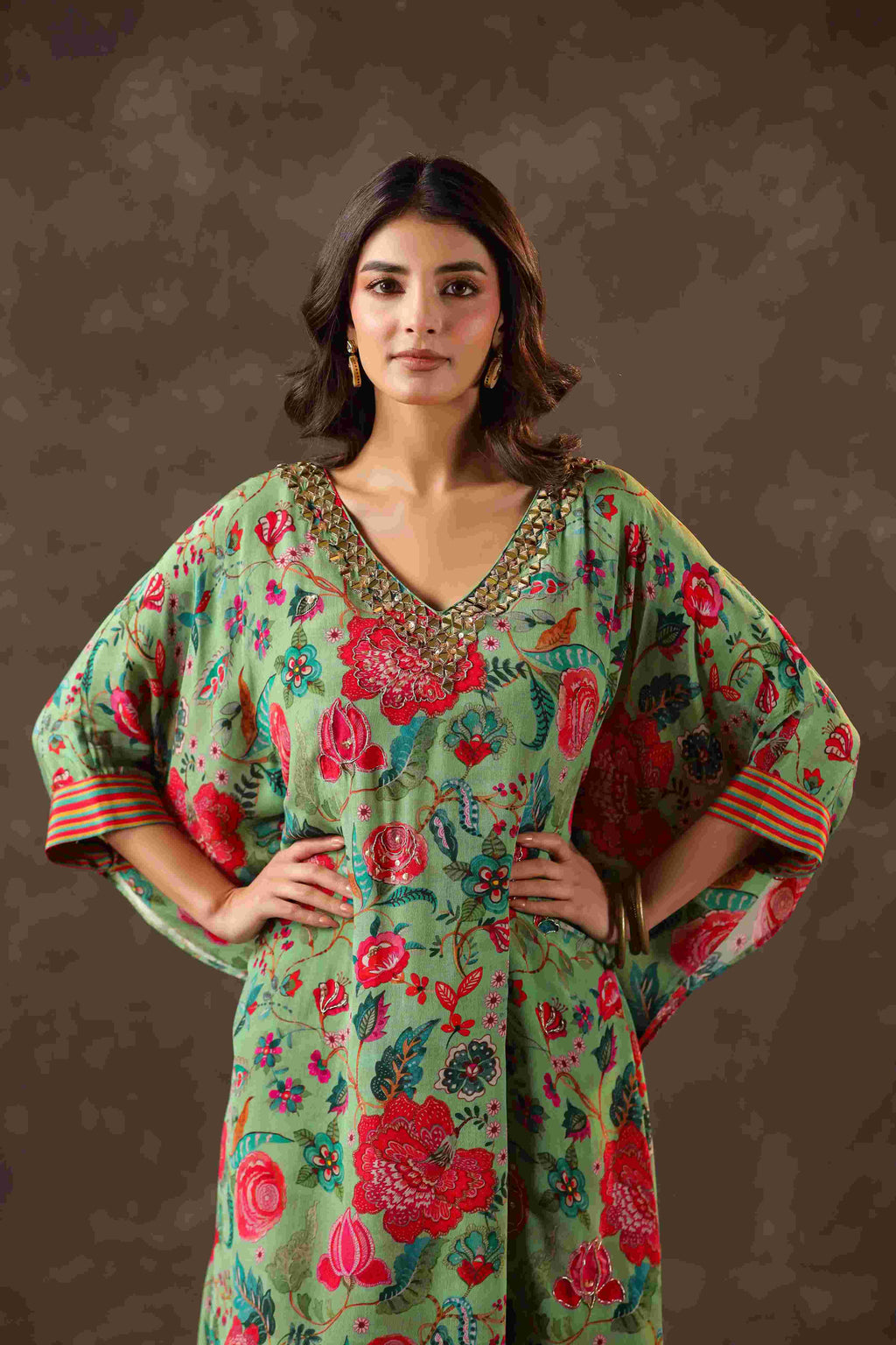 Printed Long Kurti with Sharara Pant - Green