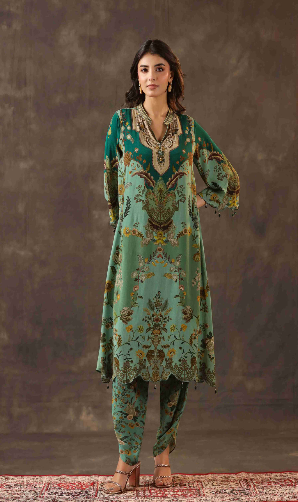 Traitional Kurti with Dhoti Pant - Olive
