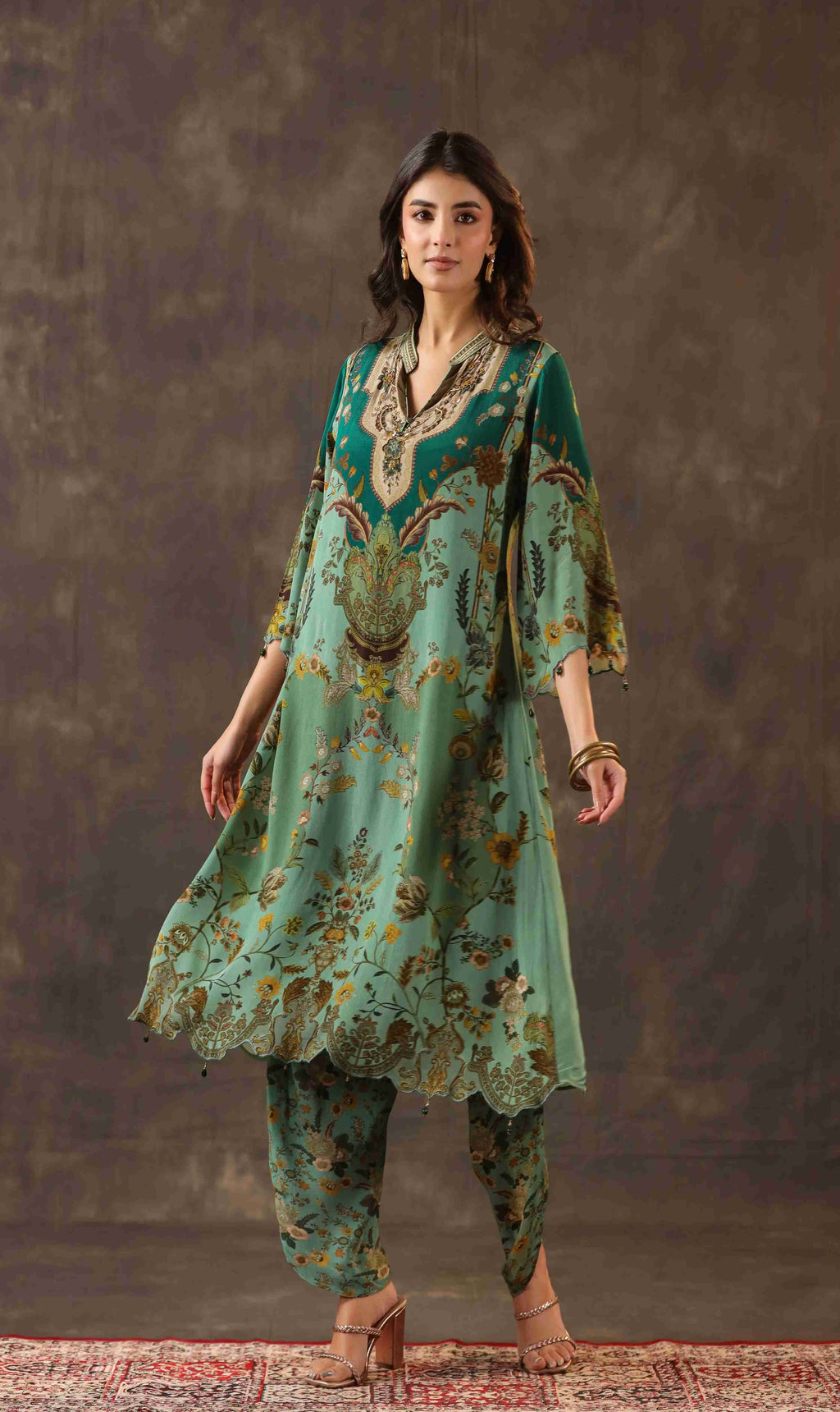 Traitional Kurti with Dhoti Pant - Olive