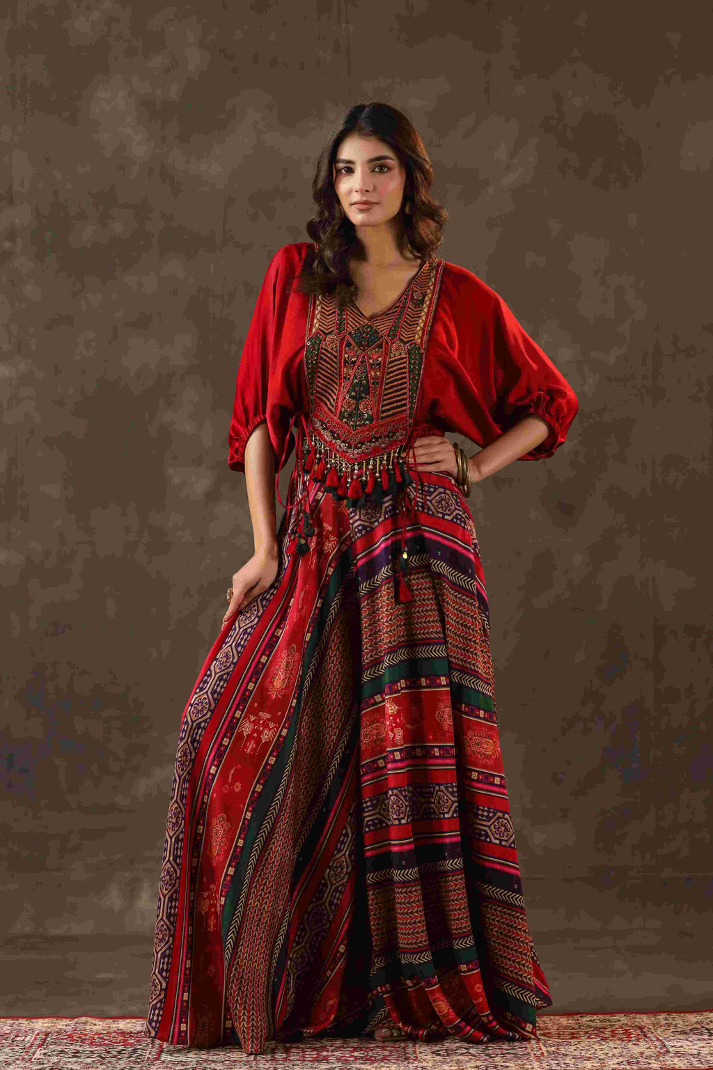 Printed Pant with heavy Cowl Top - Multi
