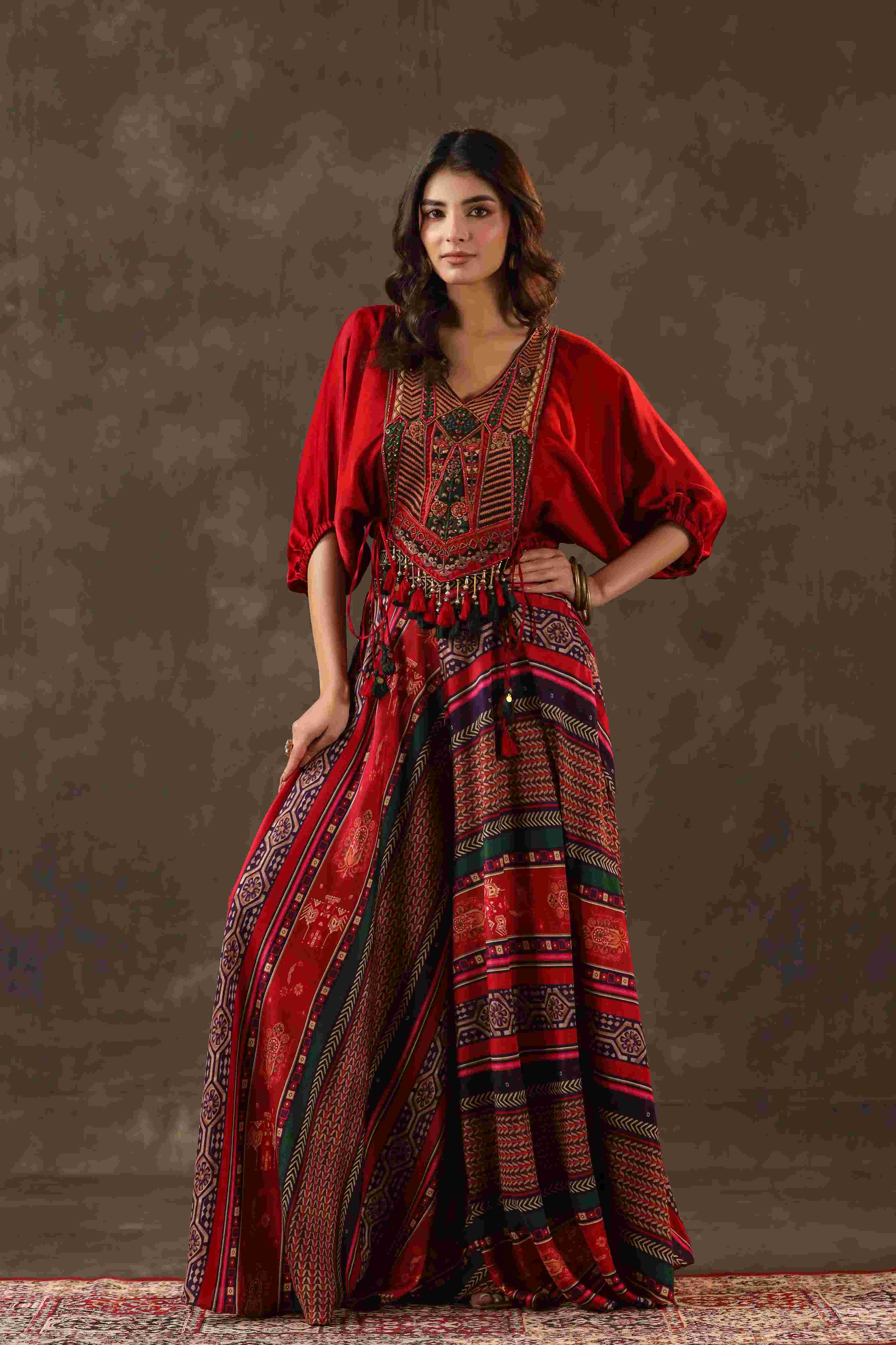 Printed Pant with heavy Cowl Top - Multi