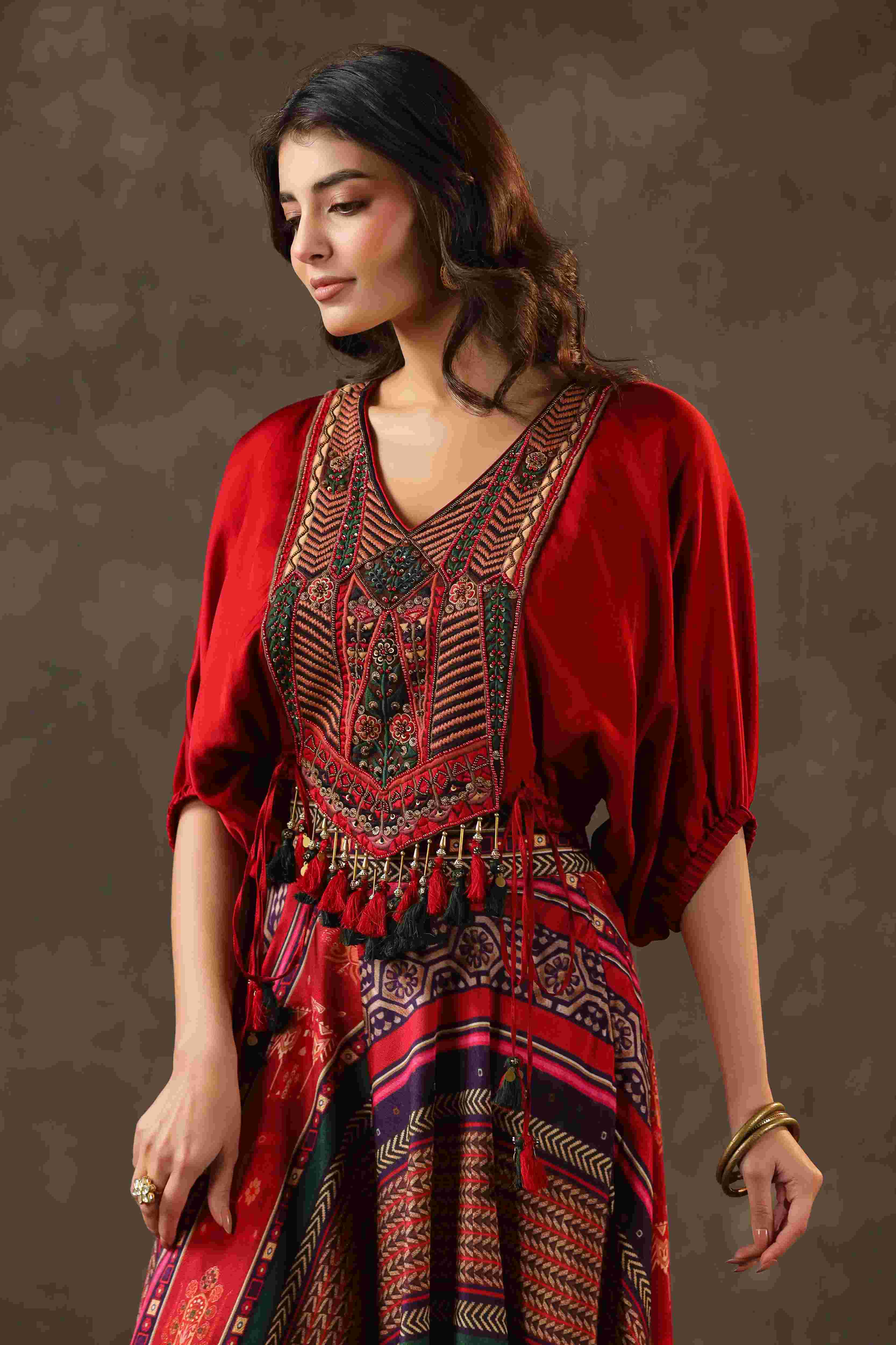 Printed Pant with heavy Cowl Top - Multi