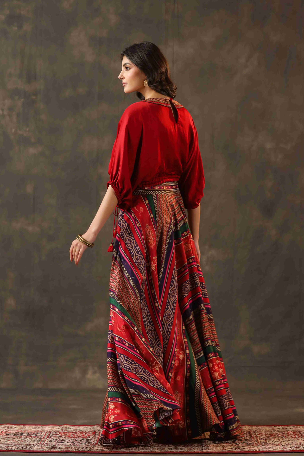 Printed Pant with heavy Cowl Top - Multi