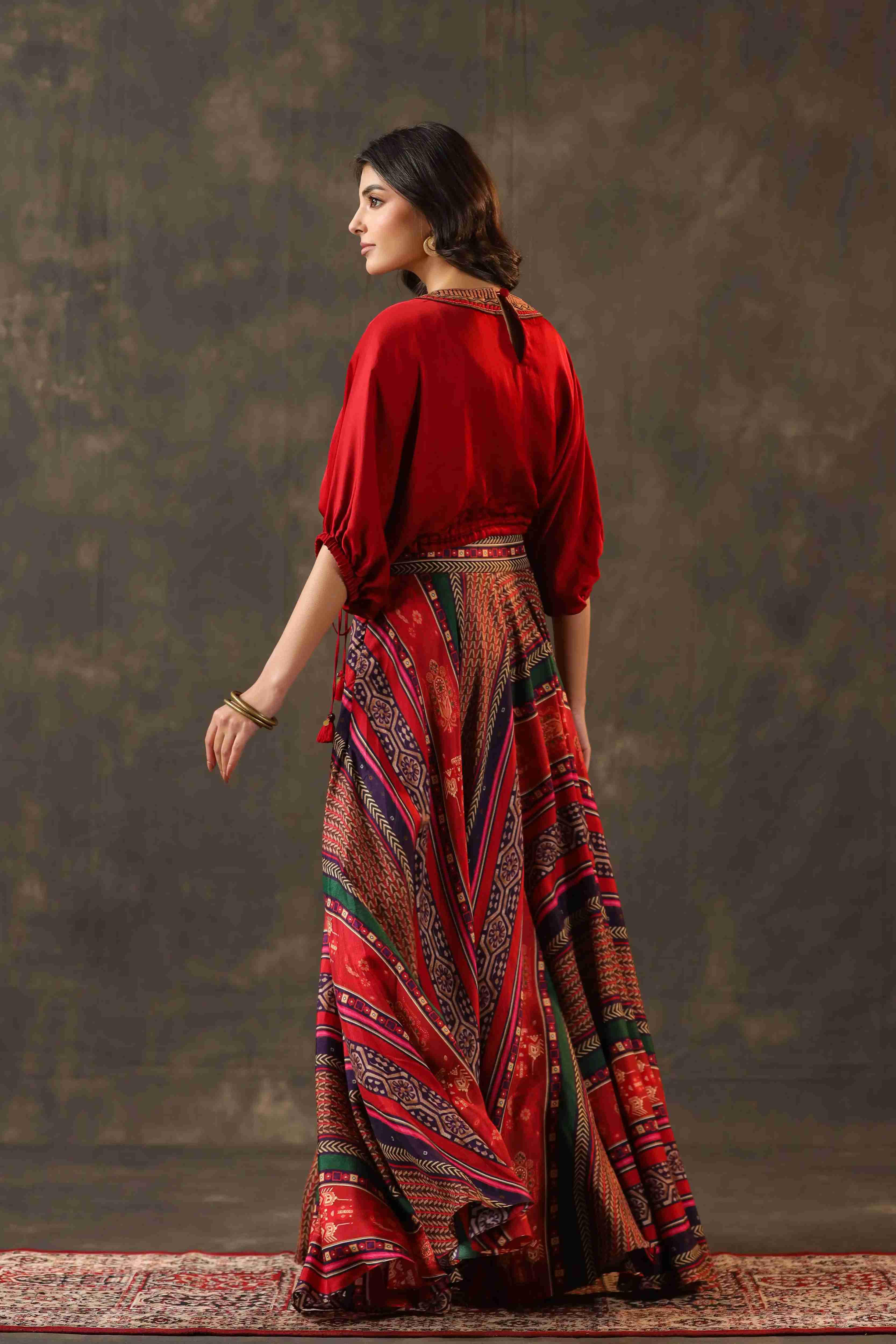Printed Pant with heavy Cowl Top - Multi