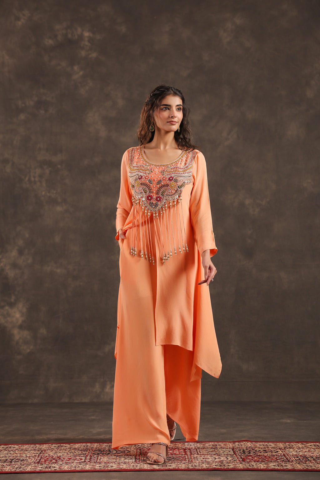 Long Kurti with Heavy Embeliished Yok Light Peach