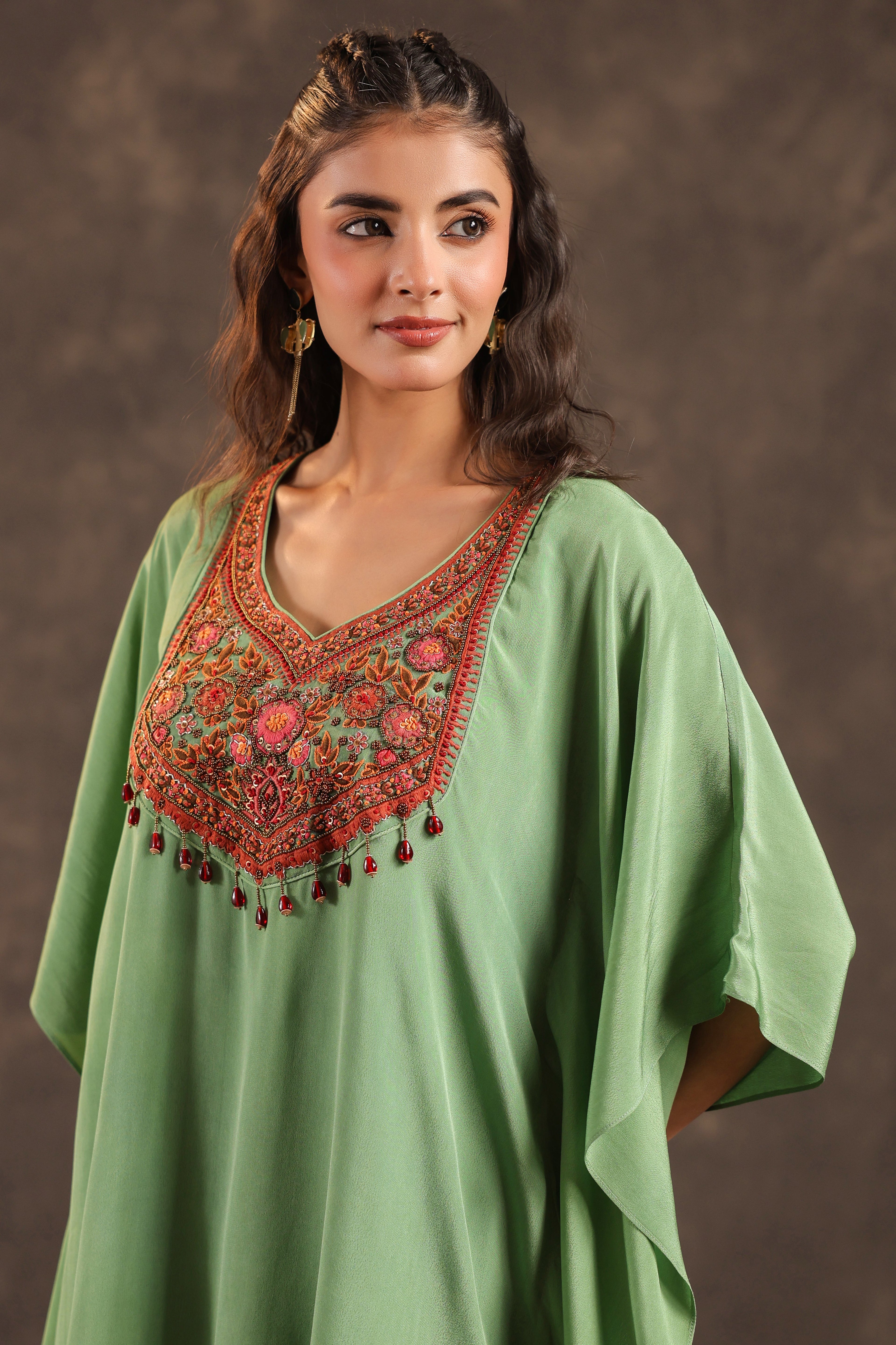 Embellished Kurti + Dhoti Pant Light Green