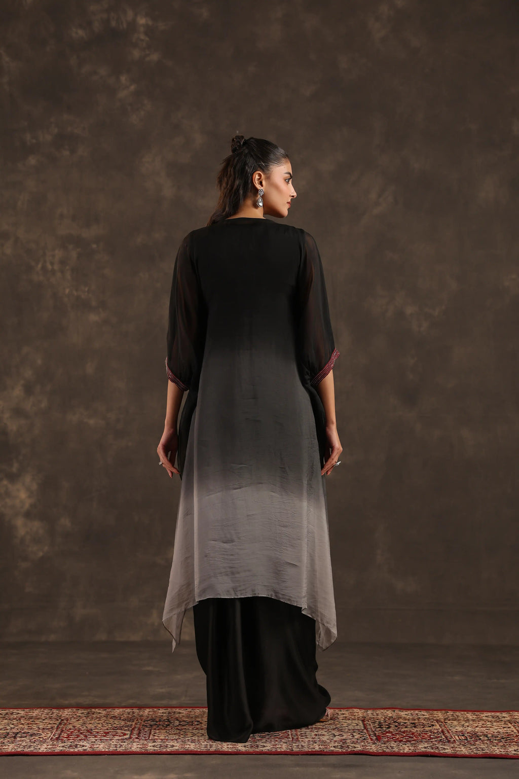 Heavy Embellished Ombre Kaftan Set Black - - Black Material: –Top : Arganza