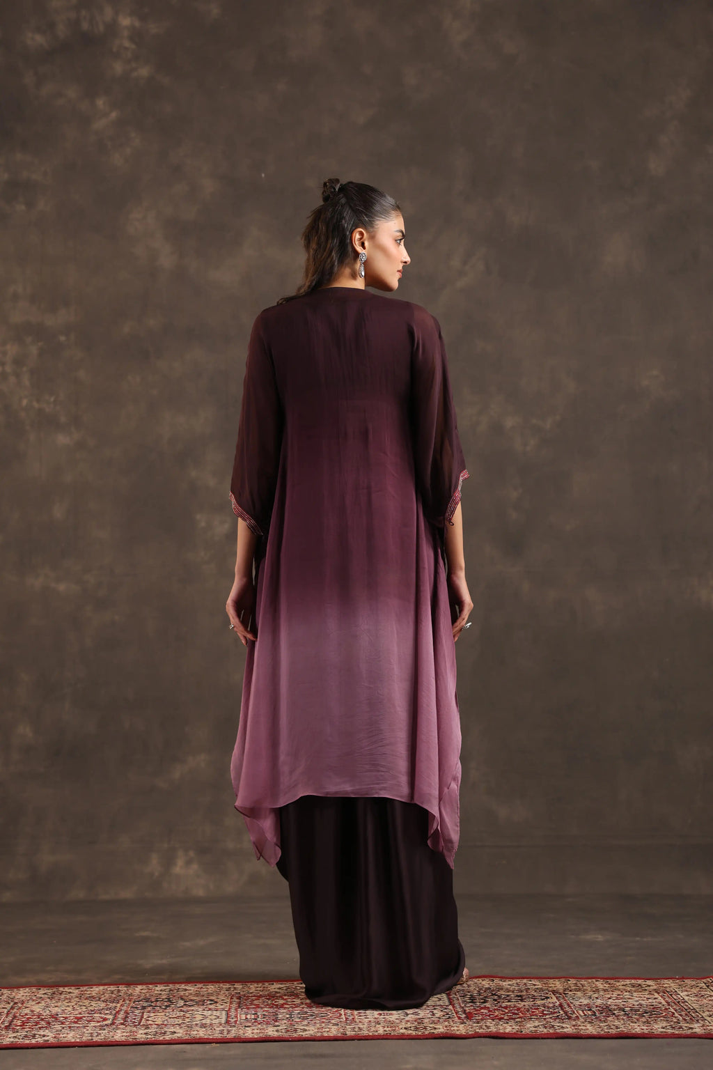 Heavy Embellished Ombre Kaftan Set Burgundy