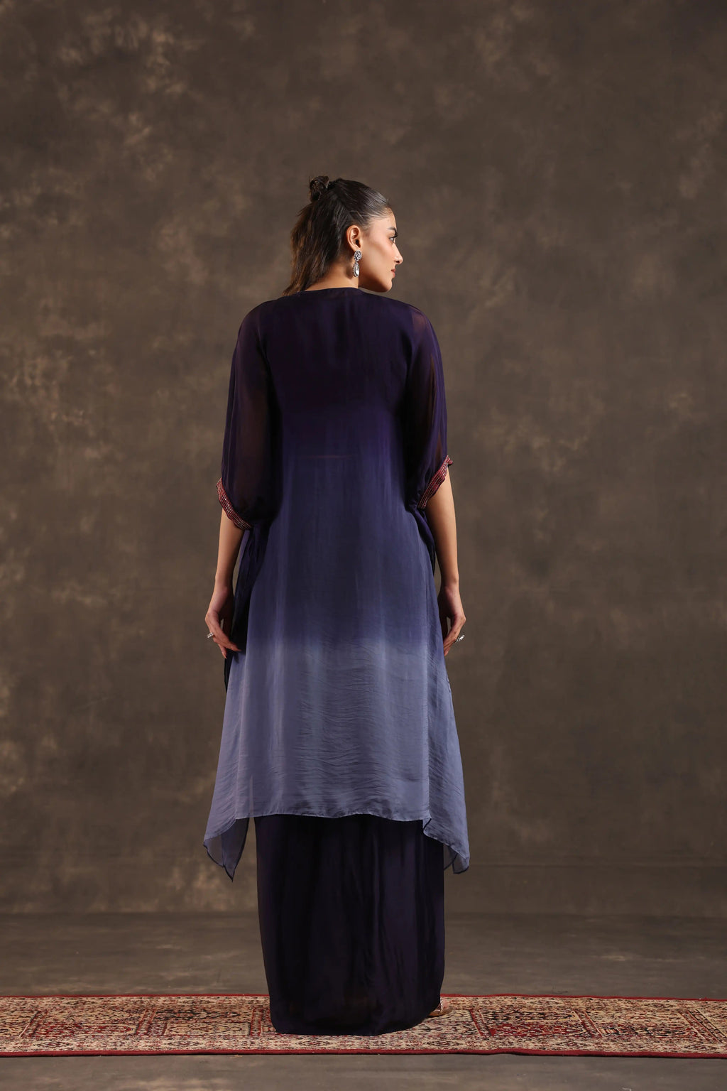 Heavy Embellished Ombre Kaftan Set Blue