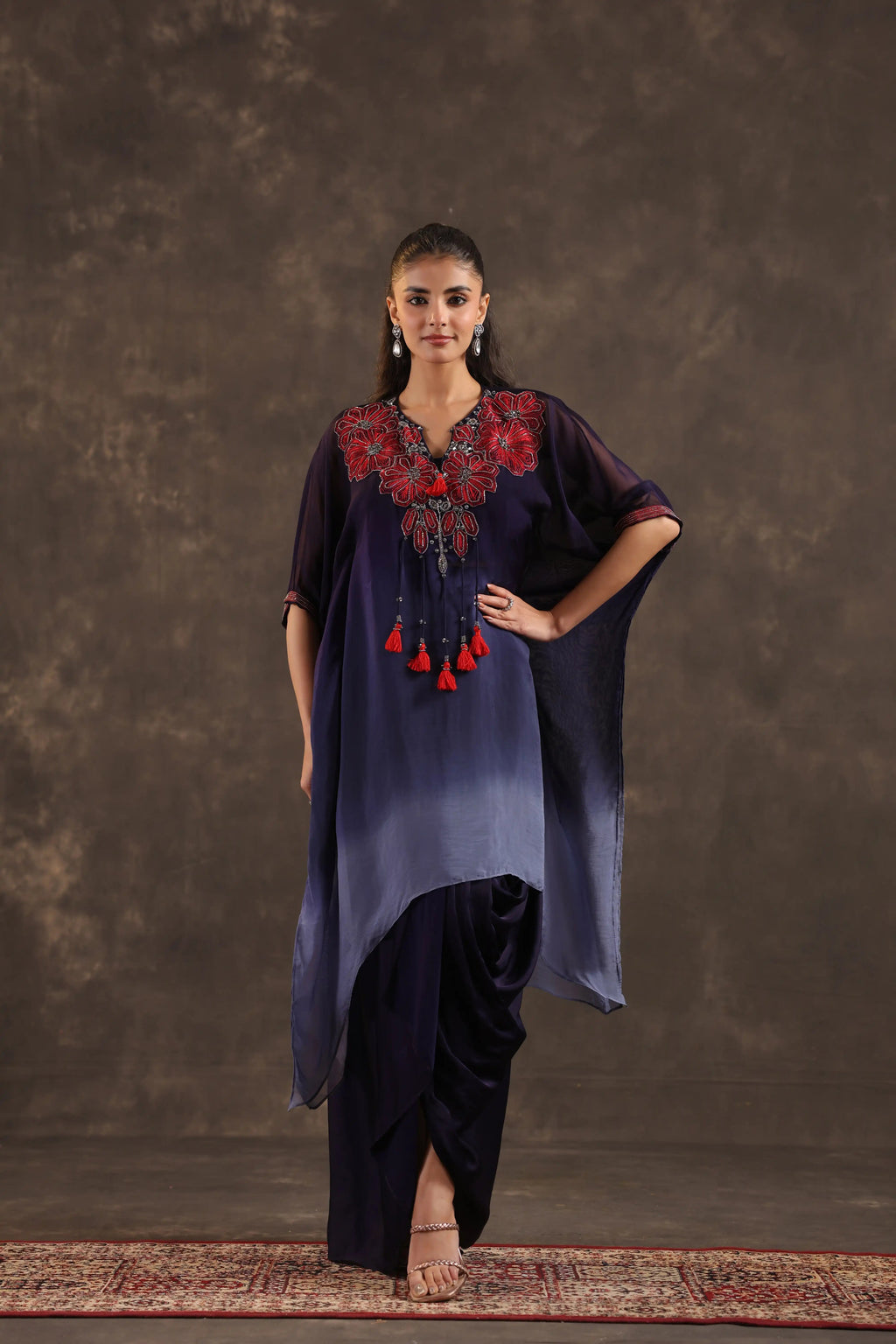 Heavy Embellished Ombre Kaftan Set Blue