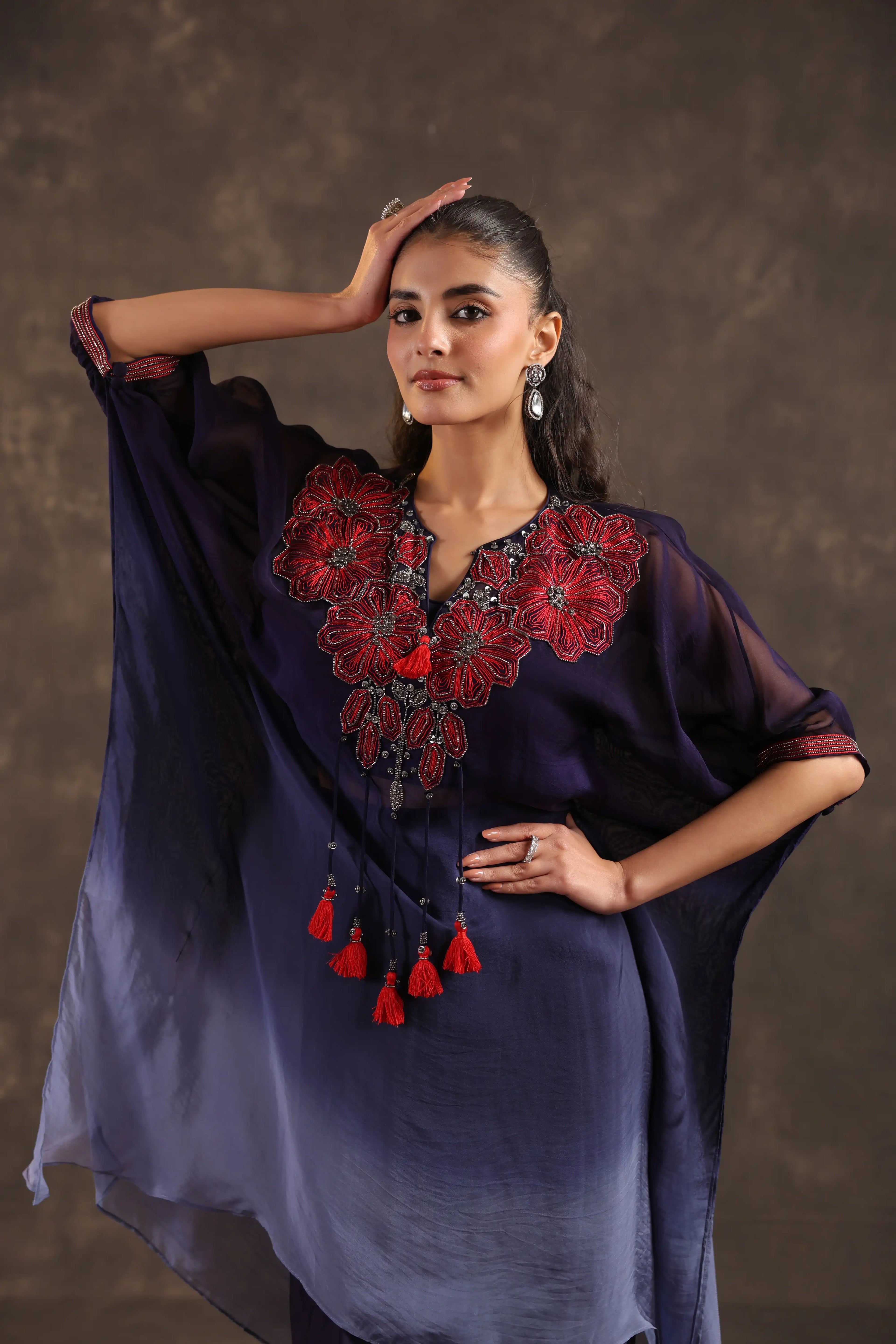 Heavy Embellished Ombre Kaftan Set Blue