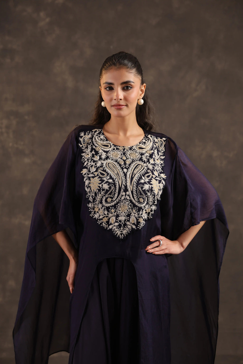Heavy Embellished Kaftan Set Deep Blue