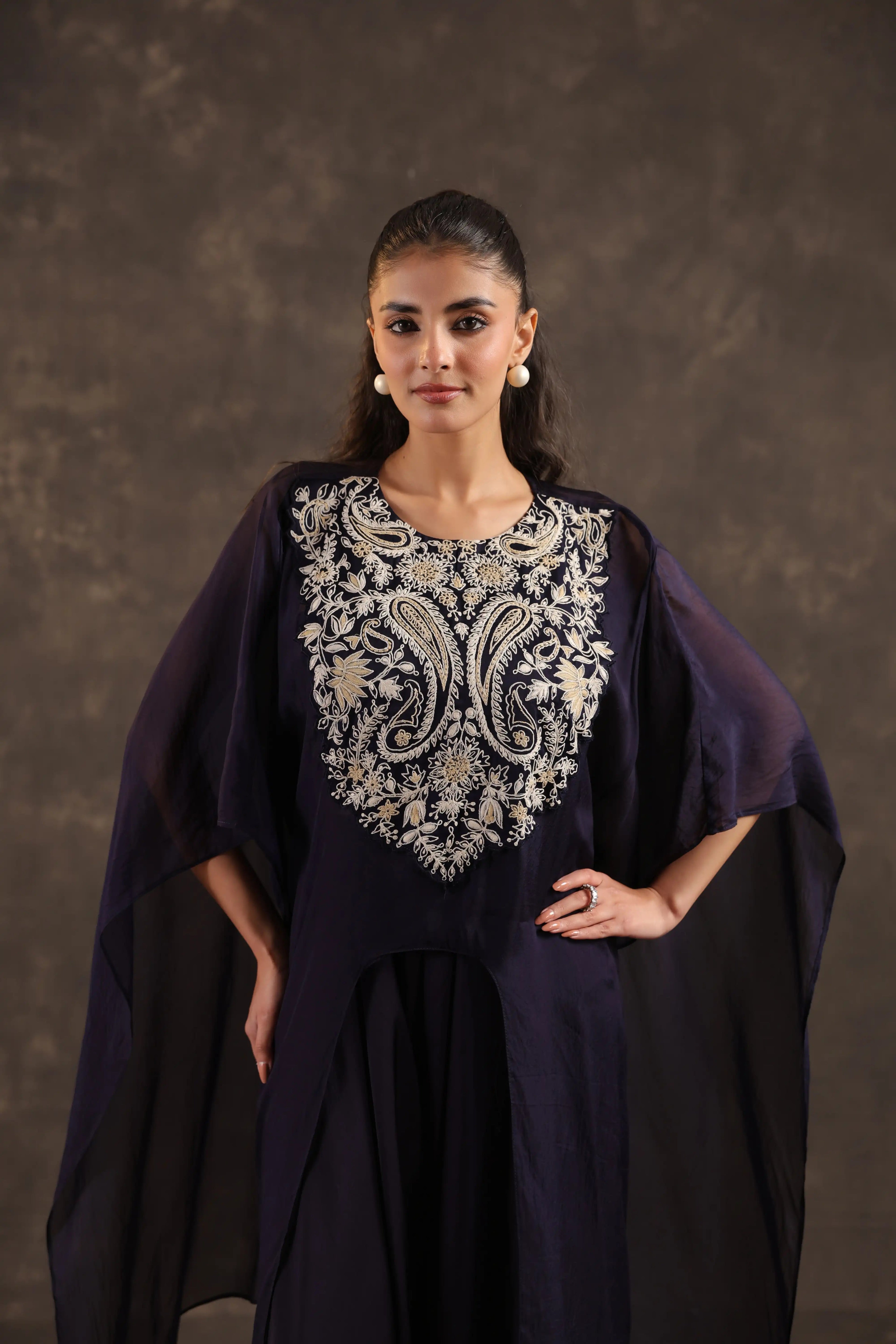Heavy Embellished Kaftan Set Deep Blue