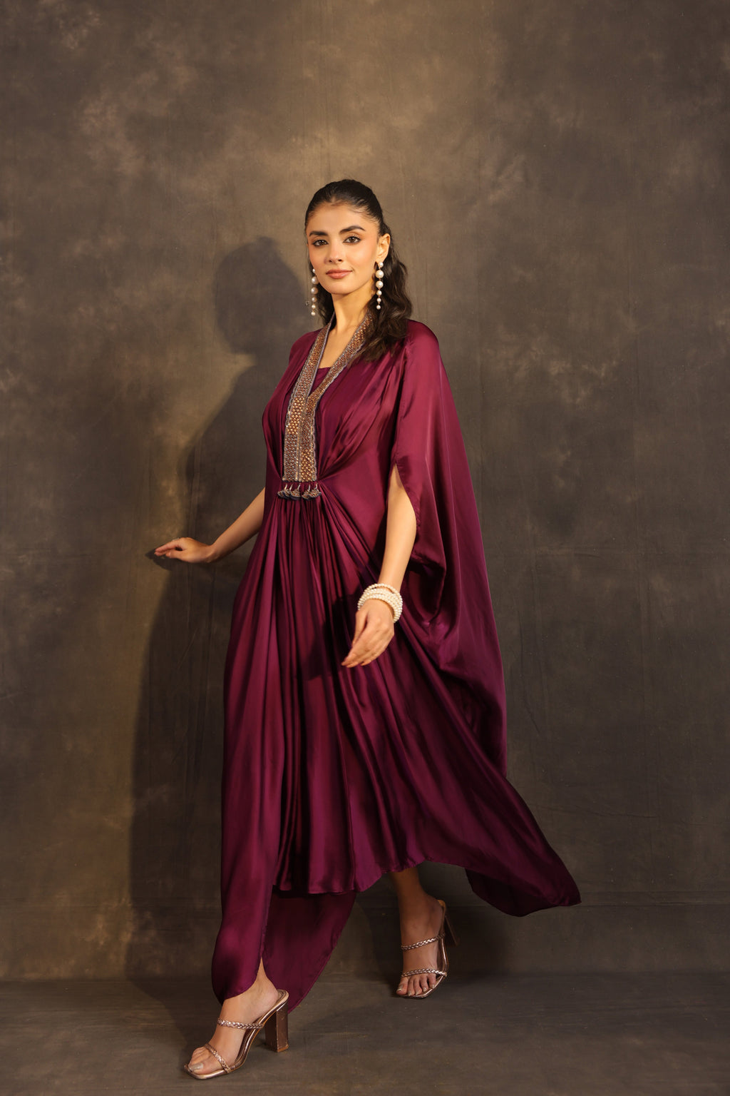 Flayered Kaftan Dress Burgundy
