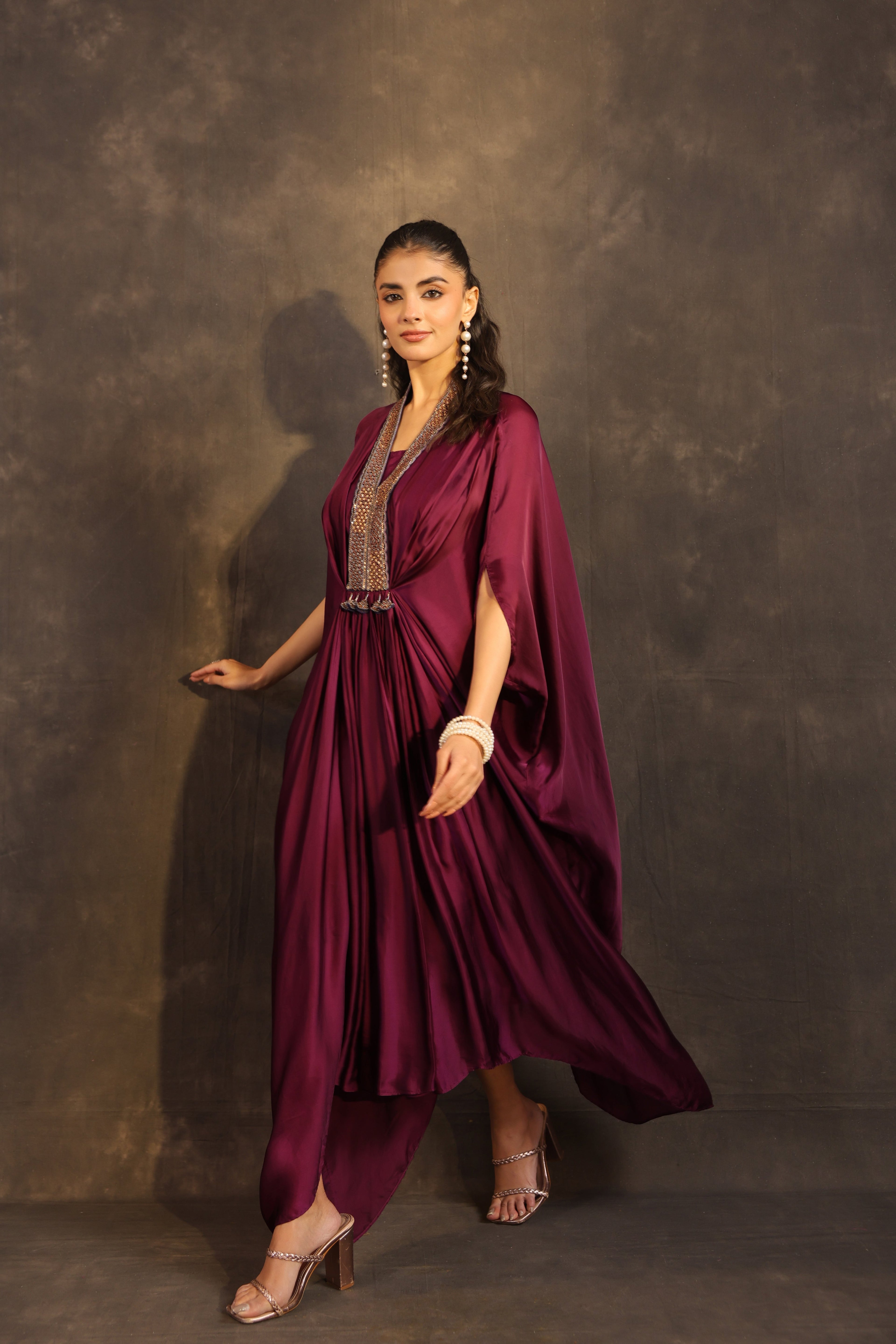 Flayered Kaftan Dress Burgundy