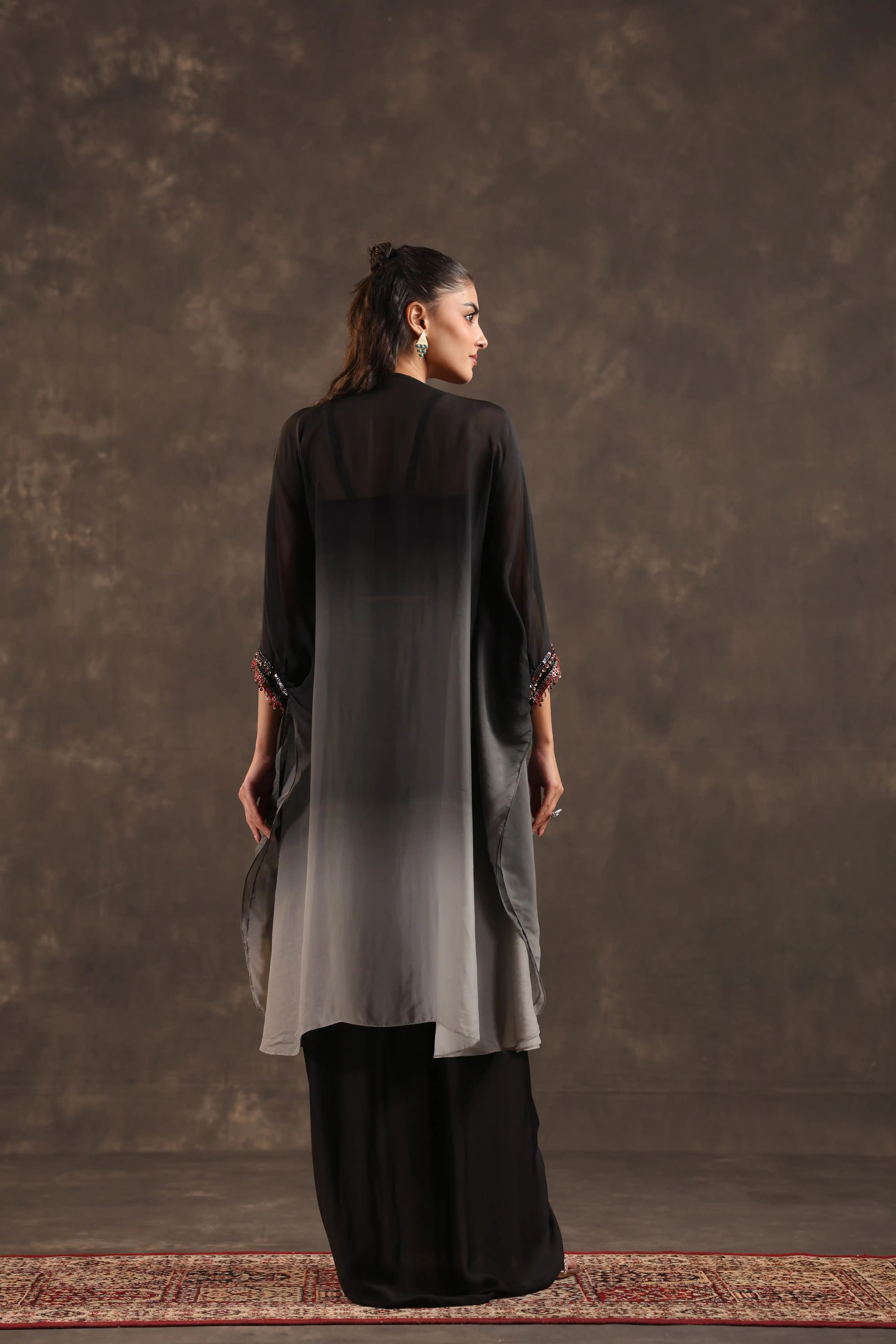 Heavy Embellished Ombre Kaftan Set Black - - Black Material: – Top : Arganza