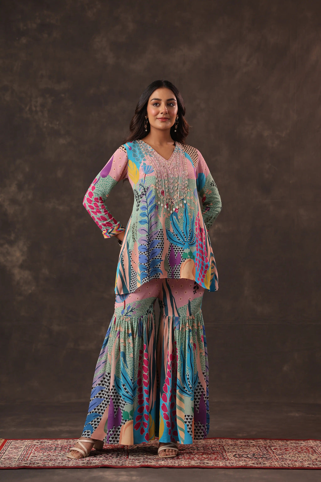 Printed Co-ords with Sharara Pant - Multi