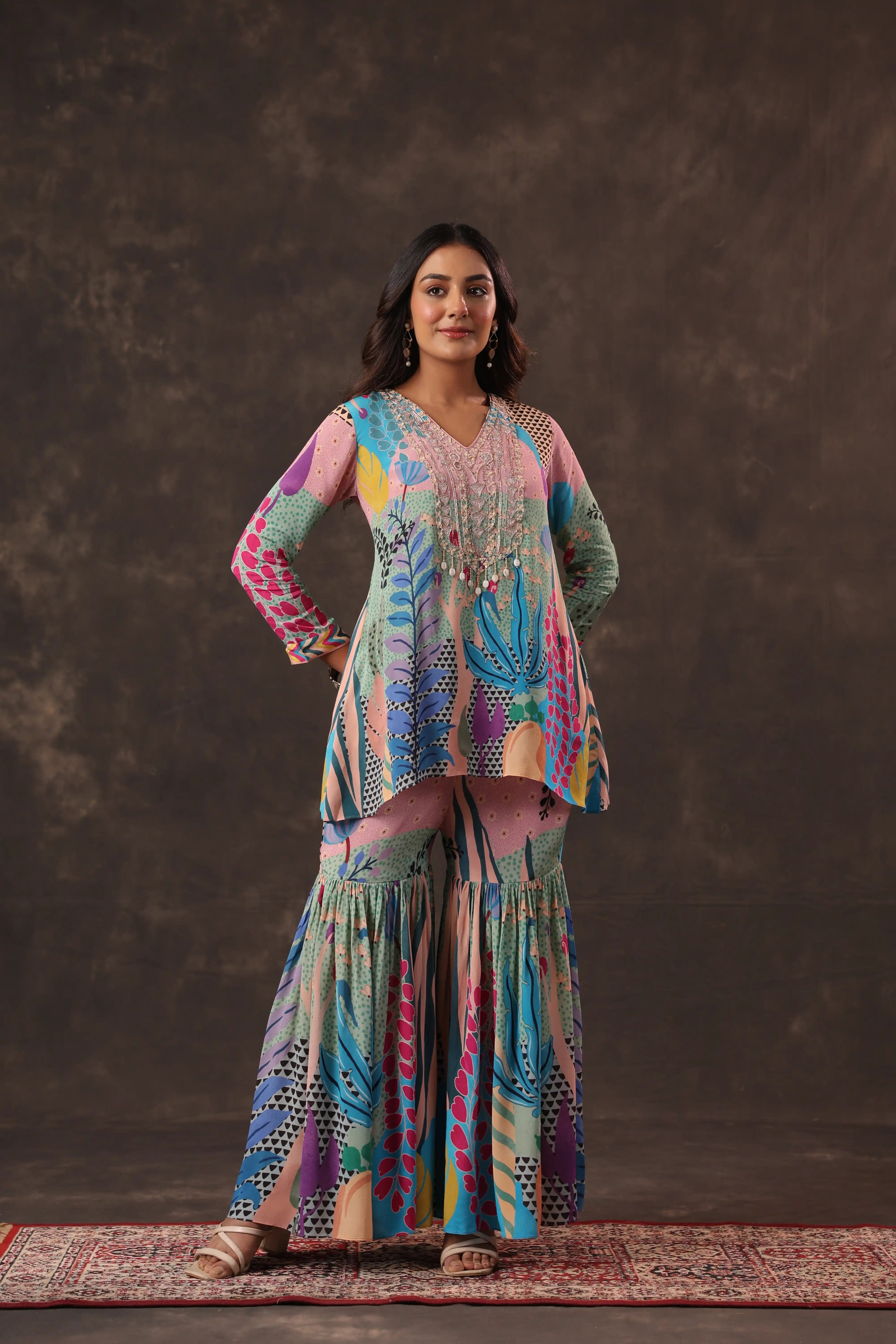 Printed Co-ords with Sharara Pant - Multi