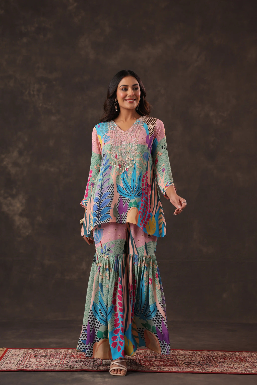 Printed Co-ords with Sharara Pant - Multi
