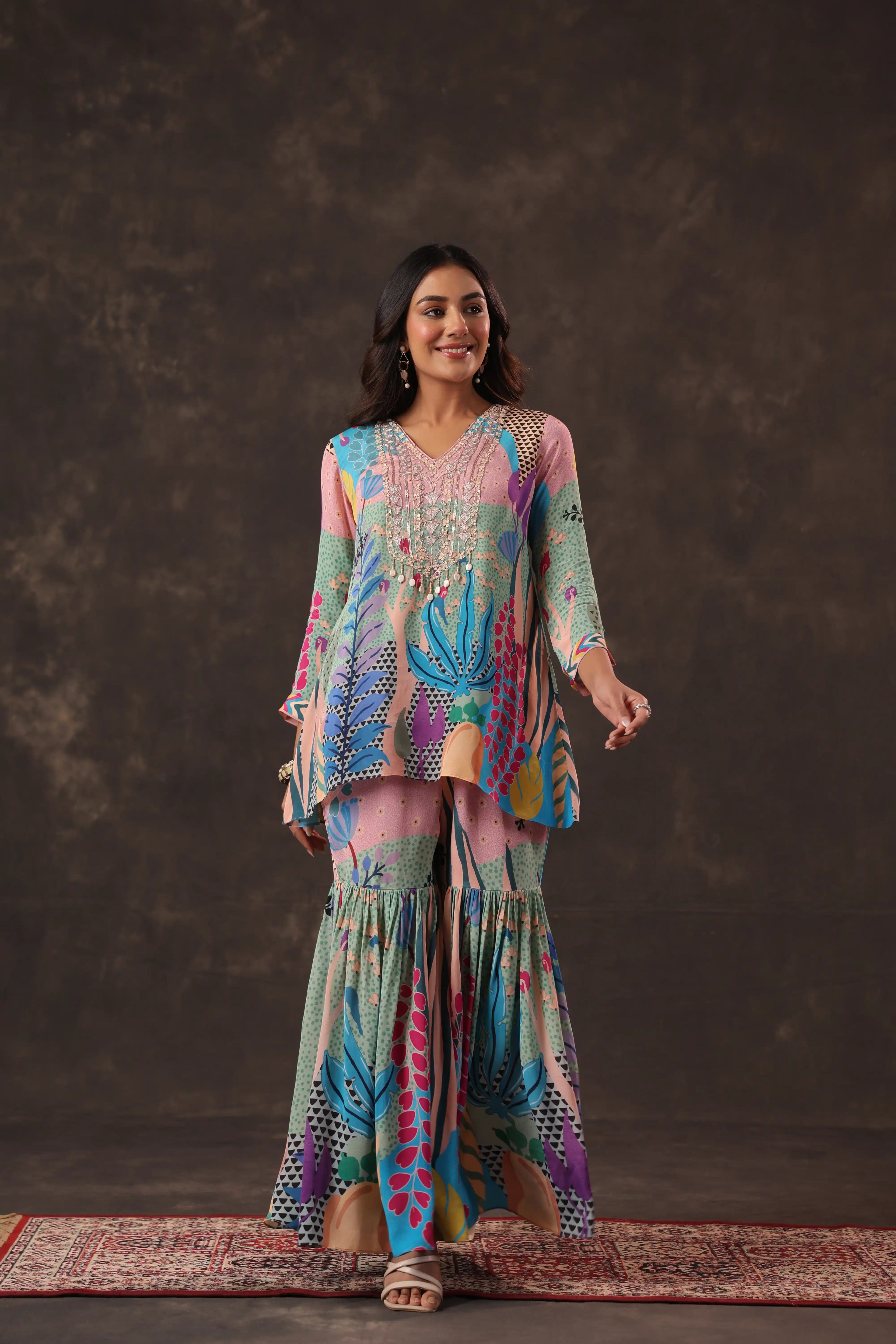 Printed Co-ords with Sharara Pant - Multi