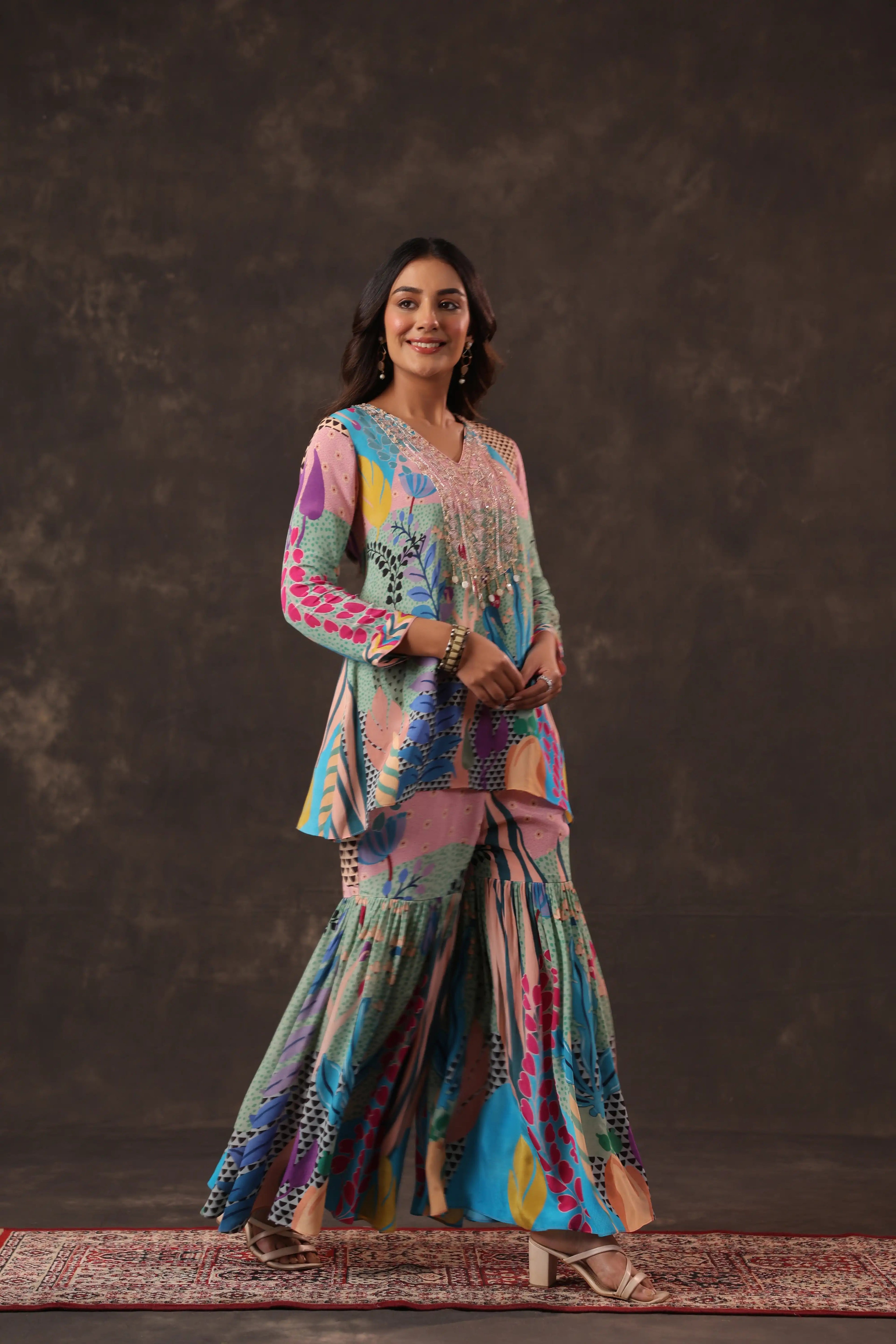 Printed Co-ords with Sharara Pant - Multi