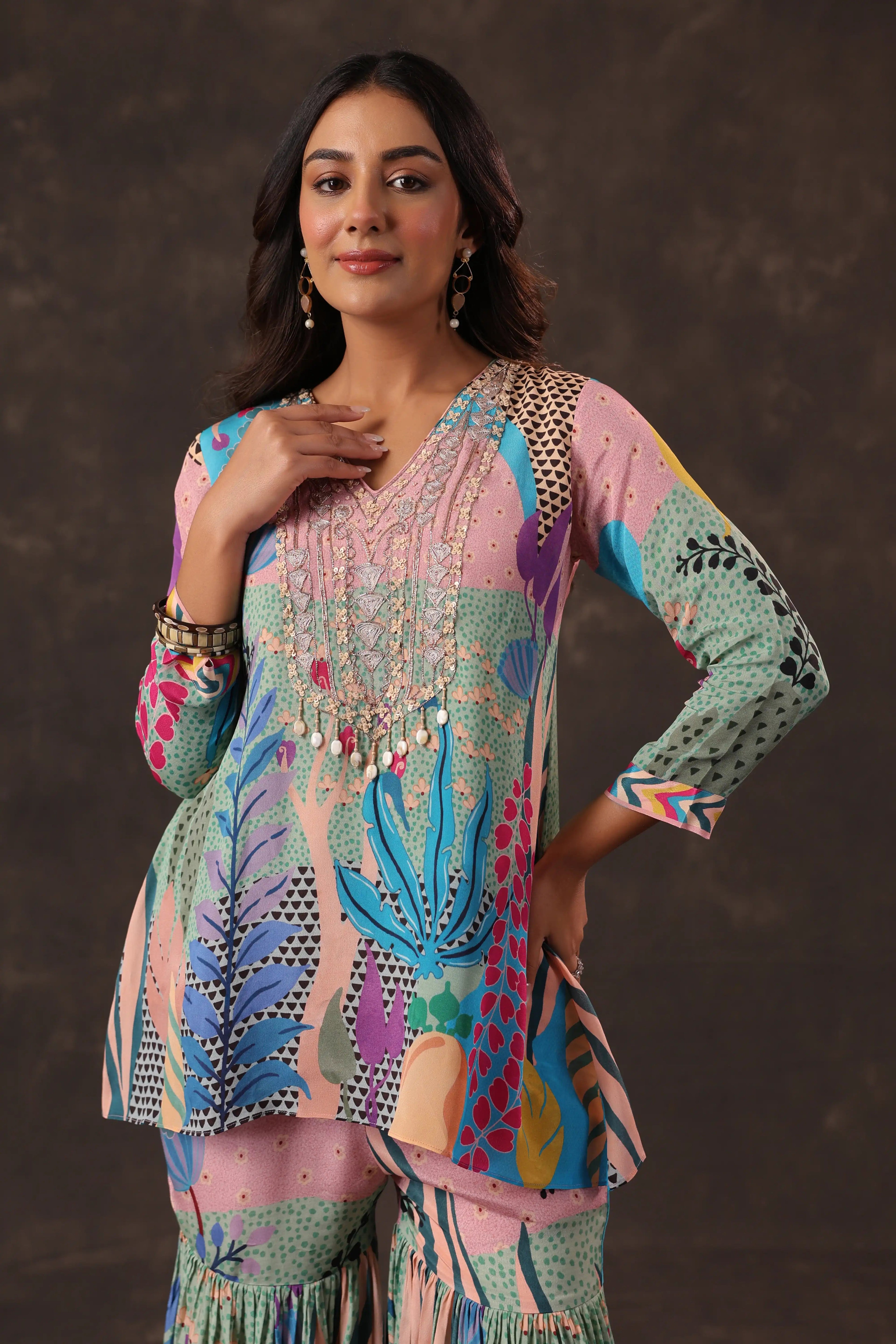 Printed Co-ords with Sharara Pant - Multi
