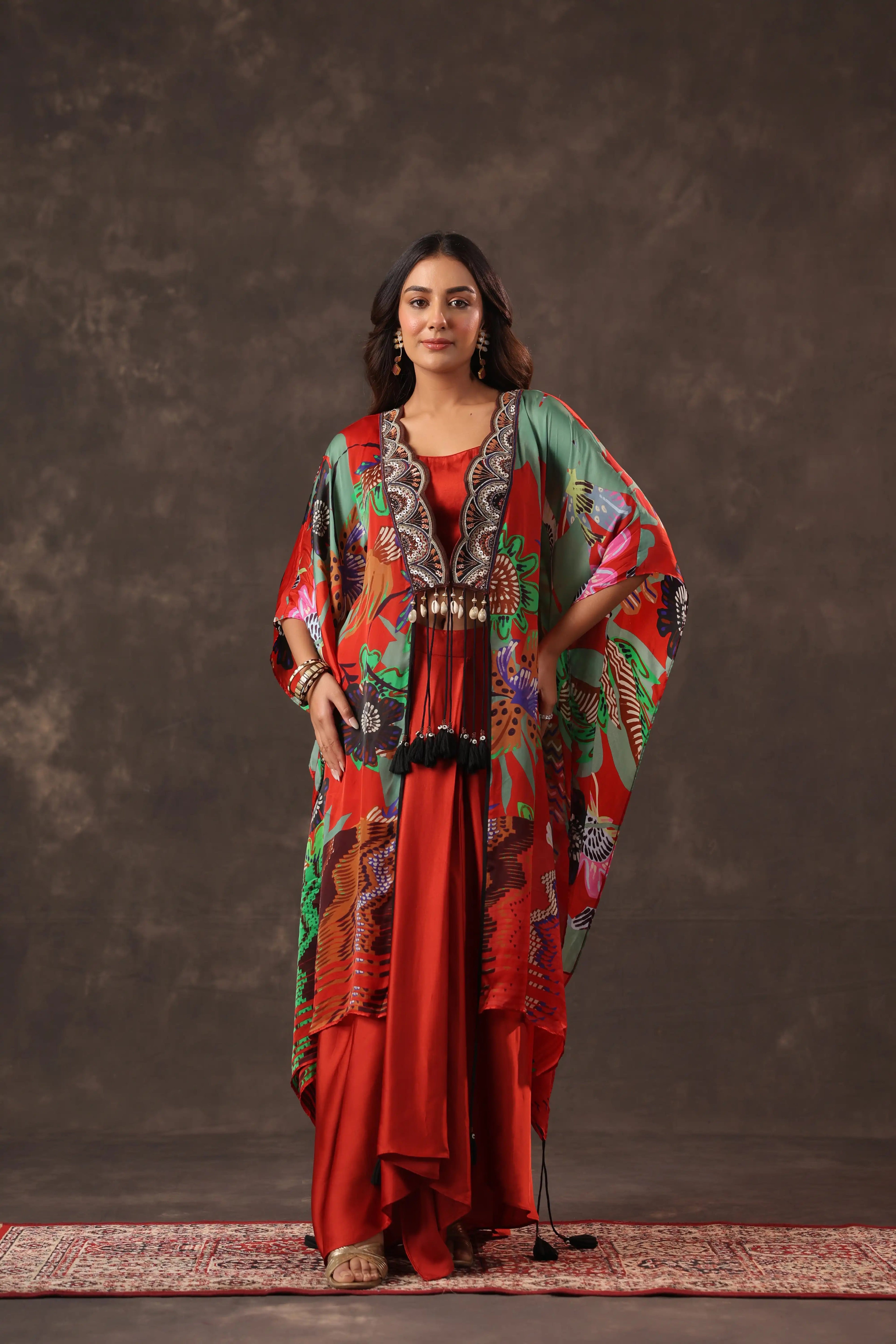Kaftan Dress With Pant - Multi