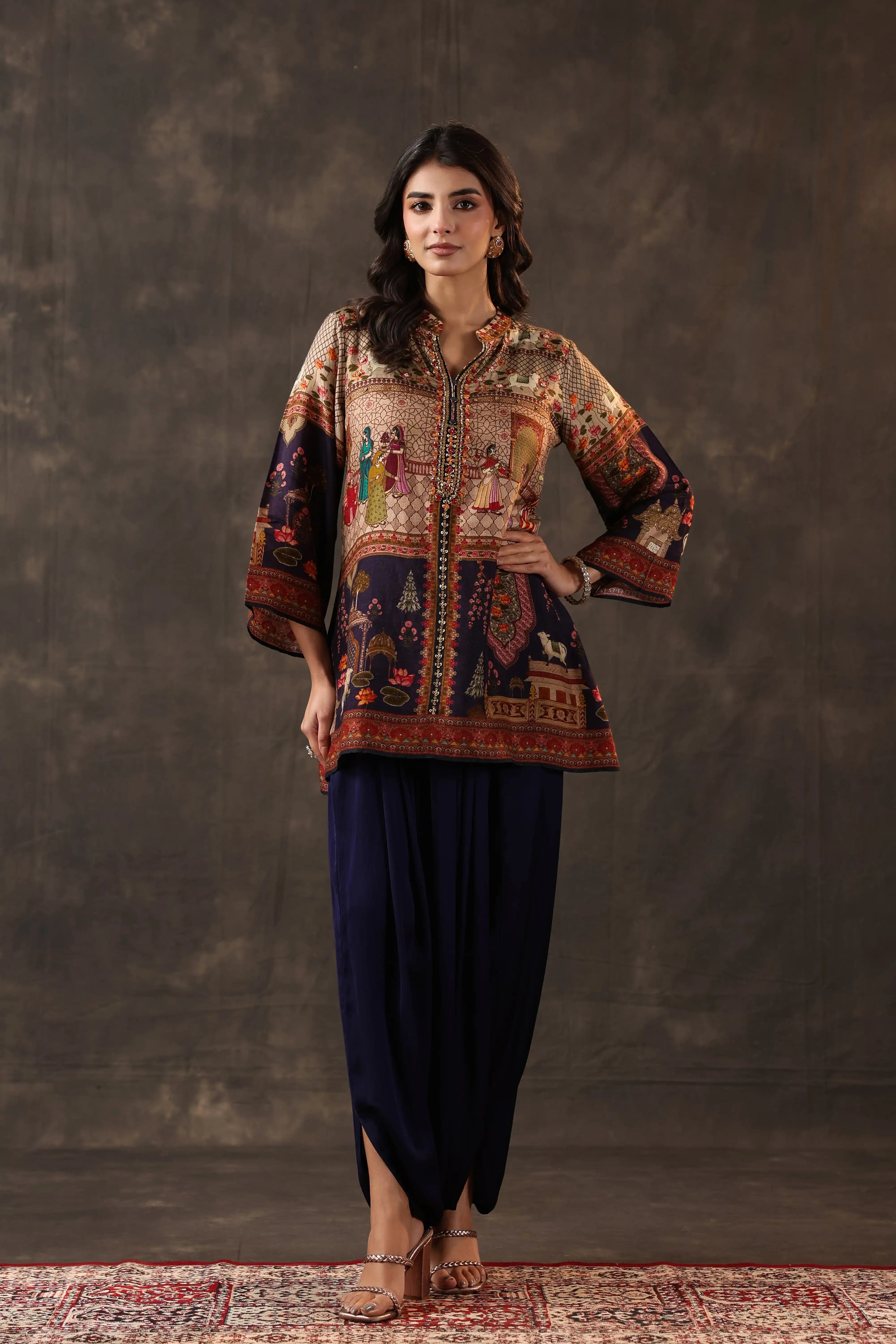 Emblished Top With Harem Pants - Multi - - 2 piece- Top & Pant Colour:- Multi Material: – Top : Dolas Silk