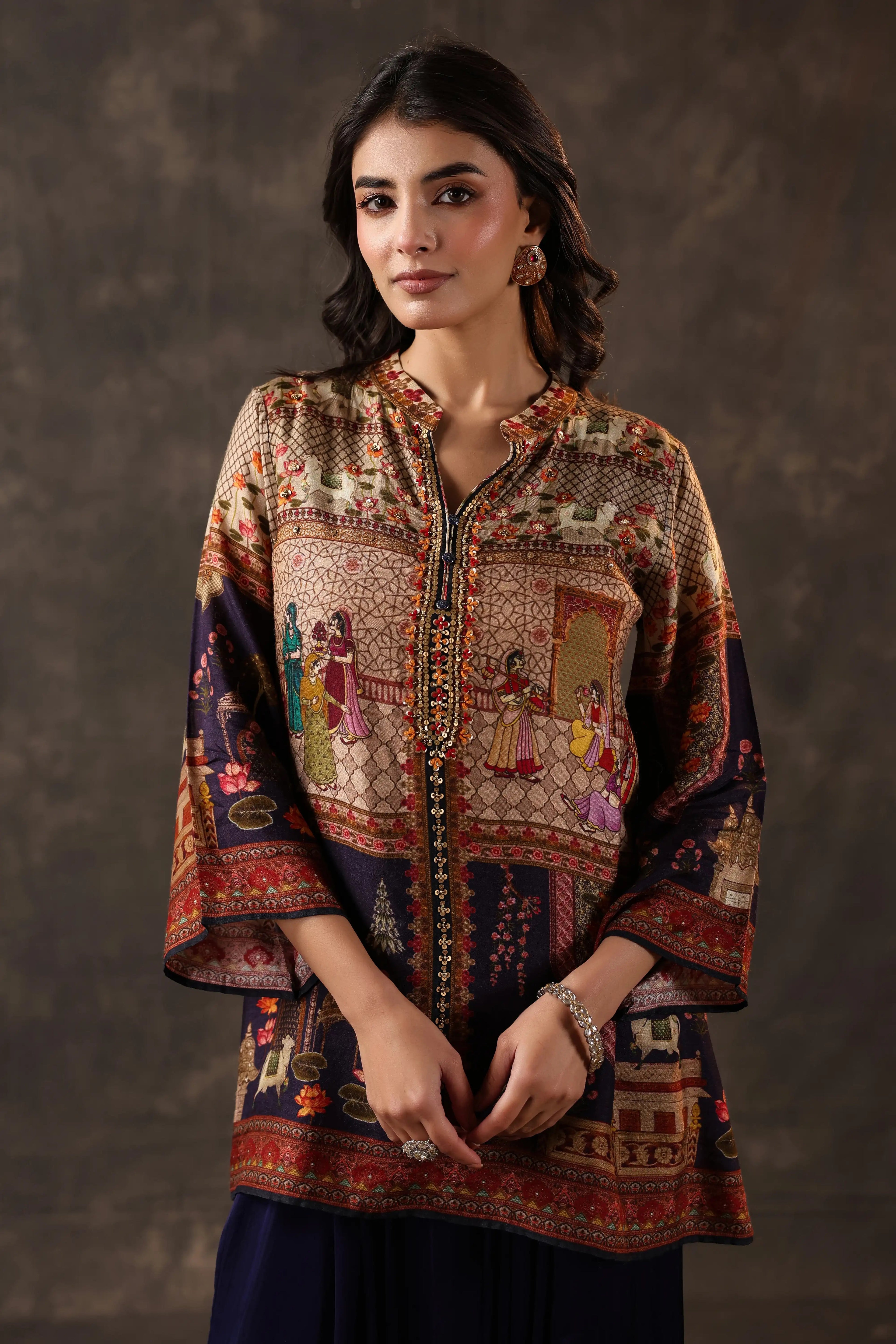 Emblished Top With Harem Pants - Multi - - 2 piece- Top & Pant Colour:- Multi Material: – Top : Dolas Silk
