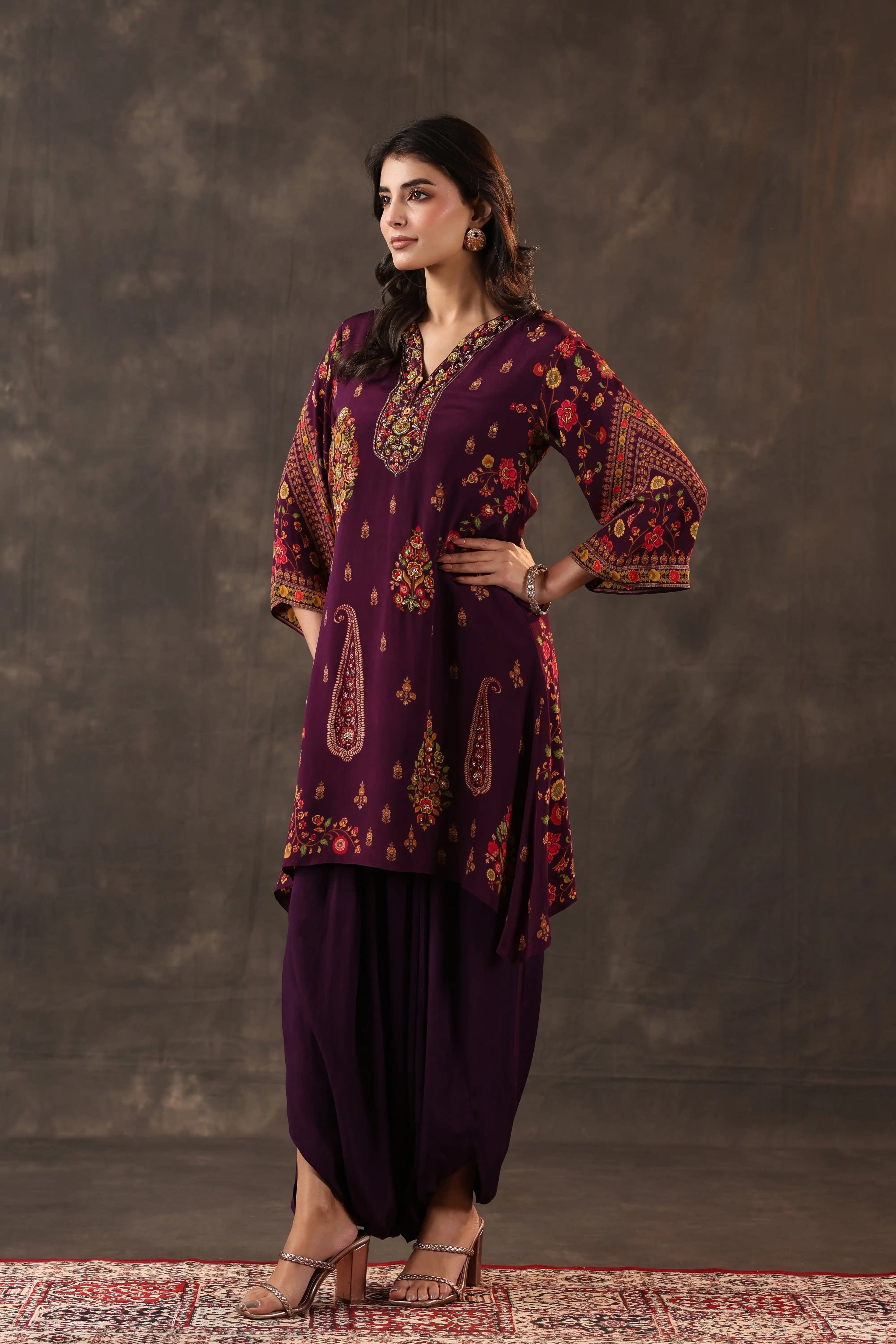 Emblished Top With Harem Pants - Multi - - 2 piece- Top & Pant Colour:- Multi Material: – Top : Viscose Crepe