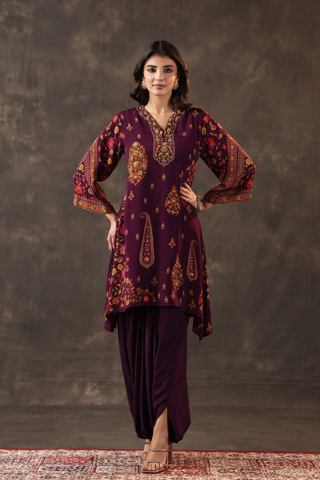 Emblished Top With Harem Pants - Multi - - 2 piece- Top & Pant Colour:- Multi Material: – Top : Viscose Crepe