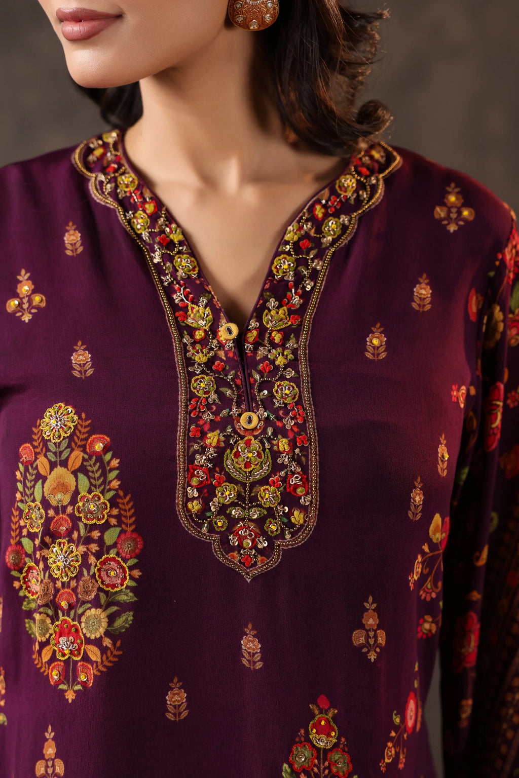 Emblished Top With Harem Pants - Multi - - 2 piece- Top & Pant Colour:- Multi Material: – Top : Viscose Crepe