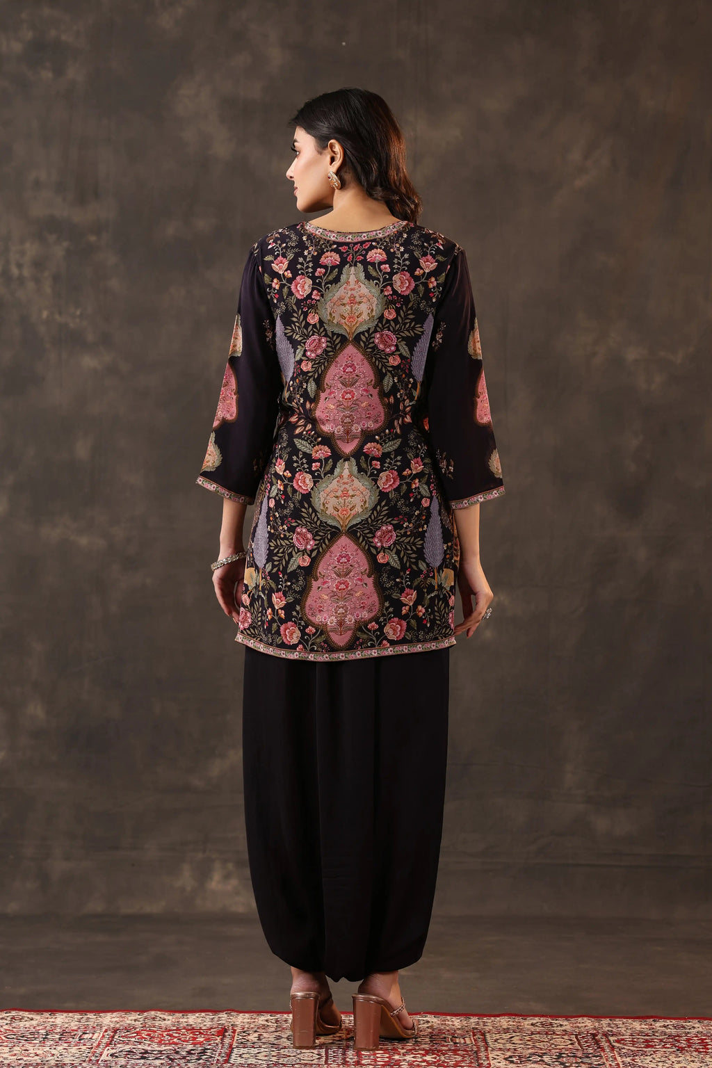 Kashmiri Top with Harem Pant - Black