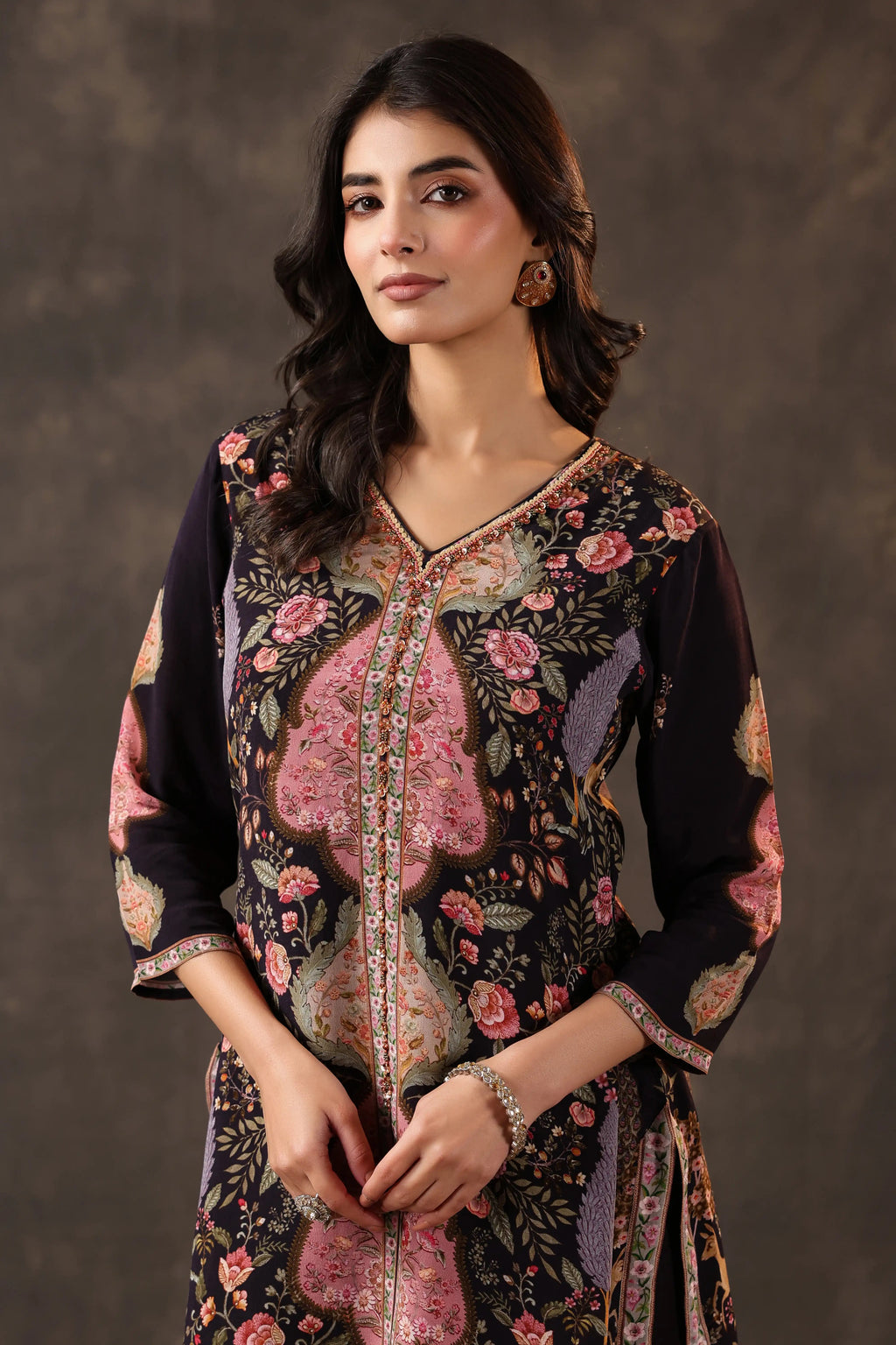 Kashmiri Top with Harem Pant - Black