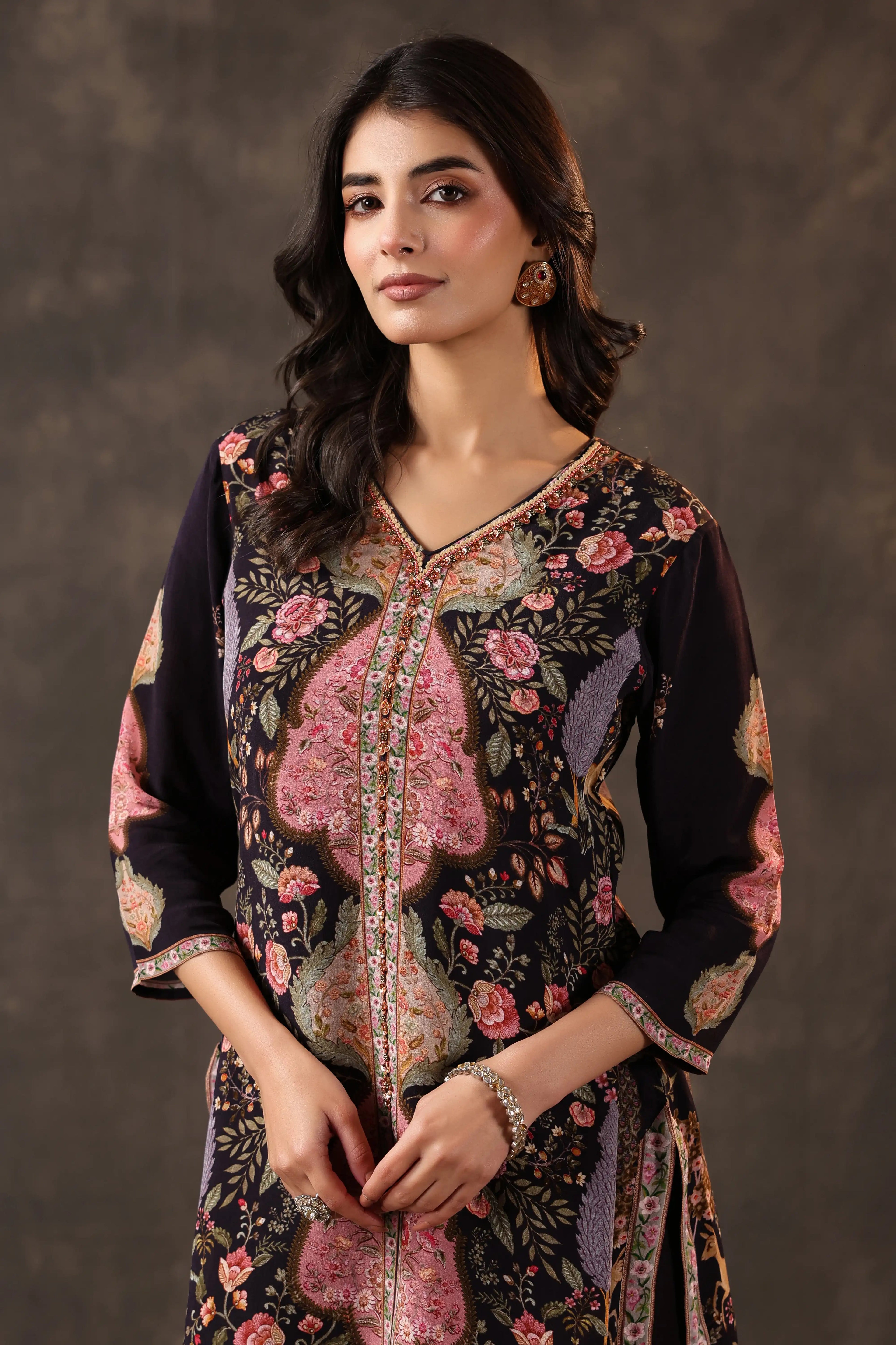 Kashmiri Top with Harem Pant - Black