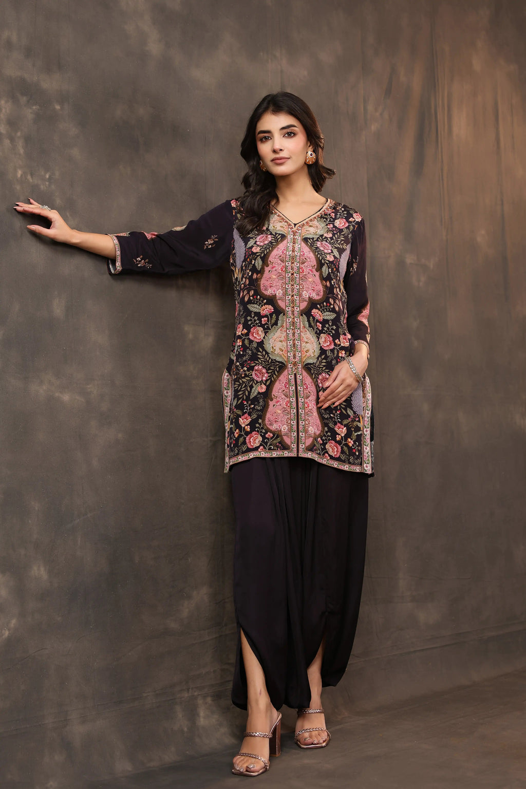 Kashmiri Top with Harem Pant - Black
