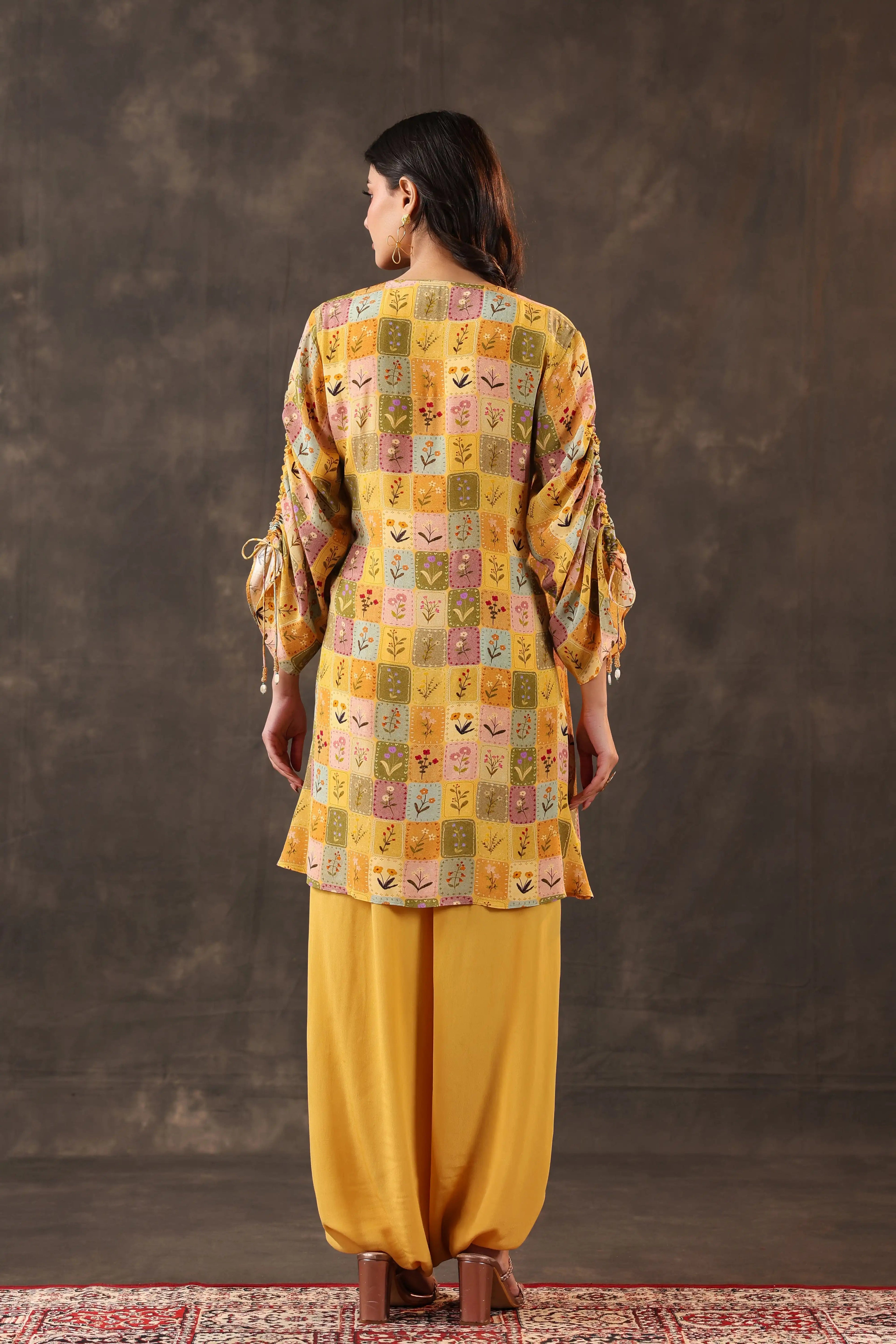Emblished Top with Harem Pant - Mustard