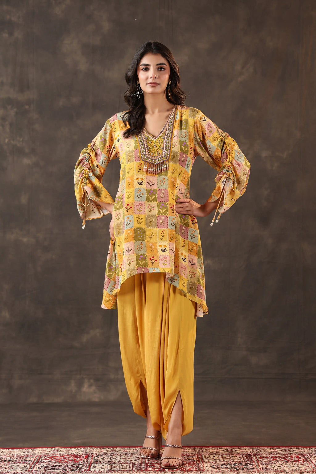 Emblished Top with Harem Pant - Mustard
