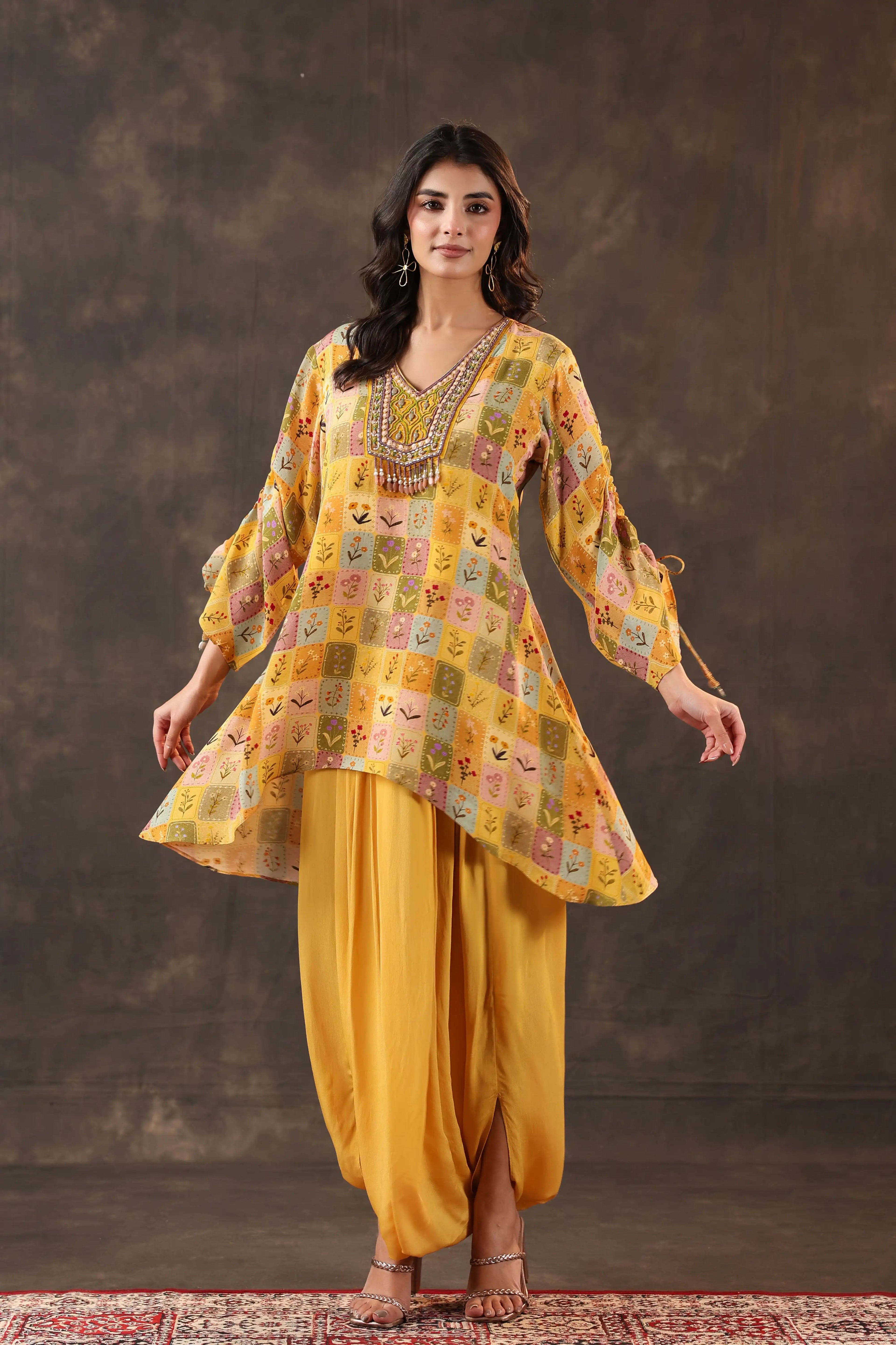 Emblished Top with Harem Pant - Mustard