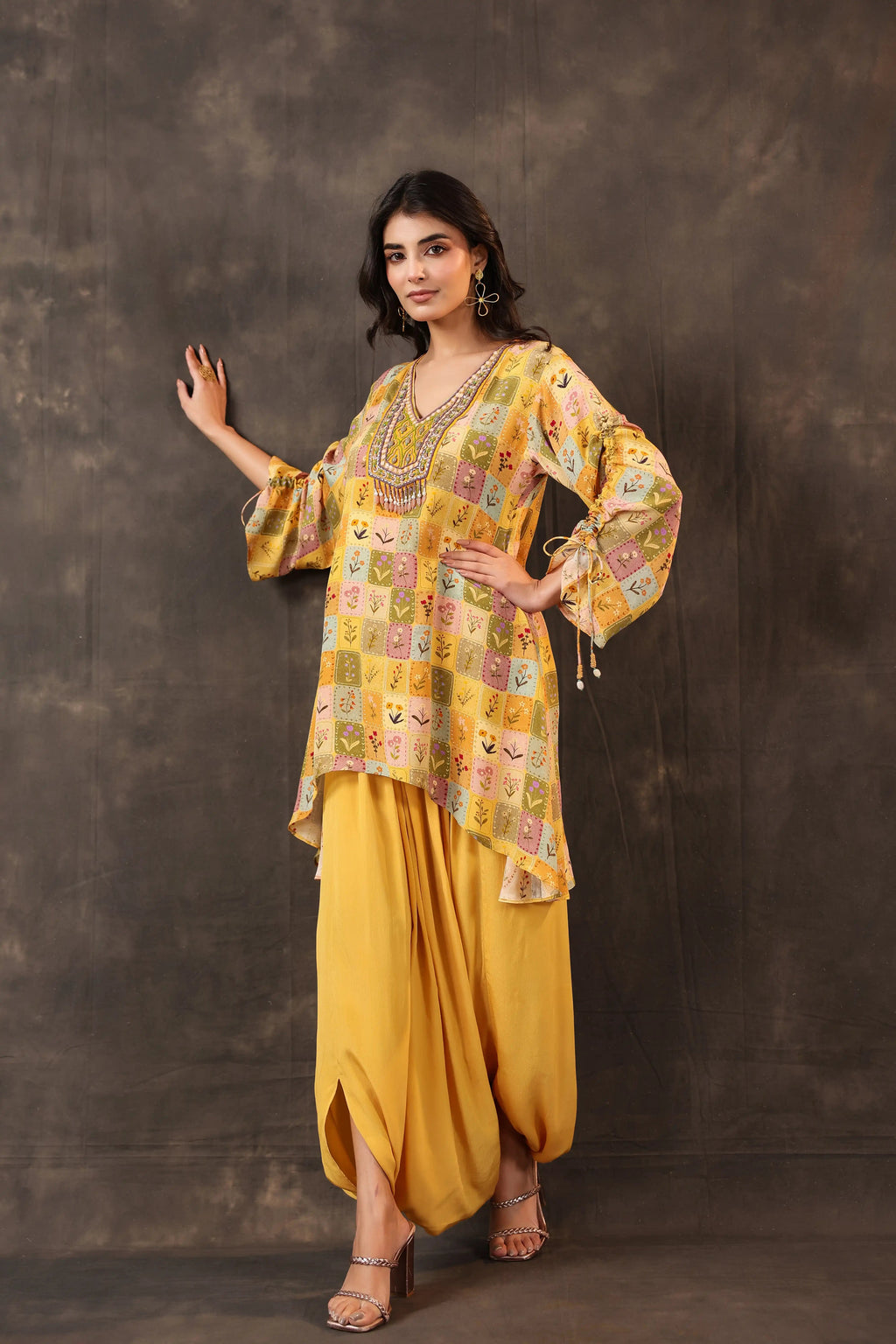 Emblished Top with Harem Pant - Mustard