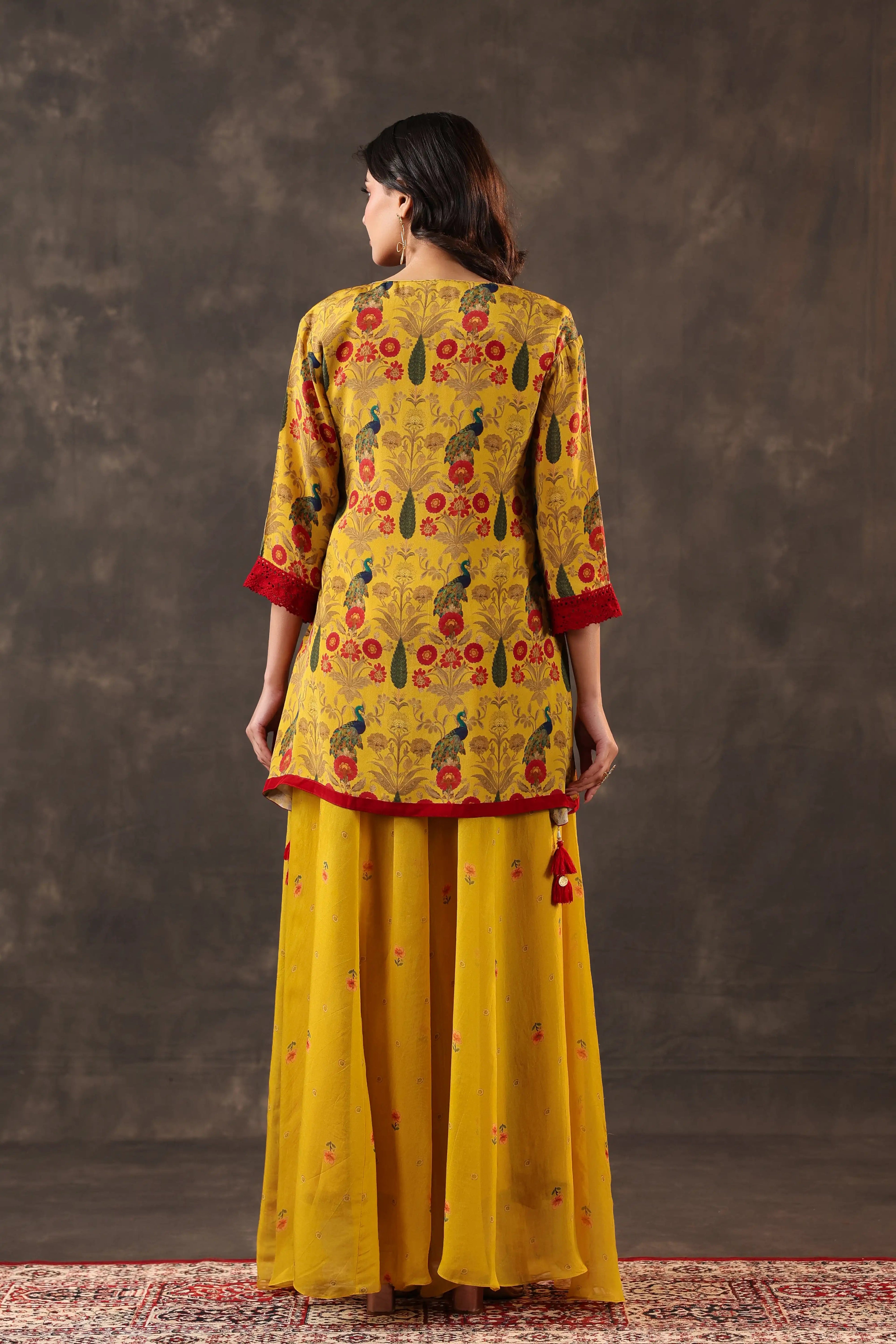 Traditional Top with Palazzo - Mustard
