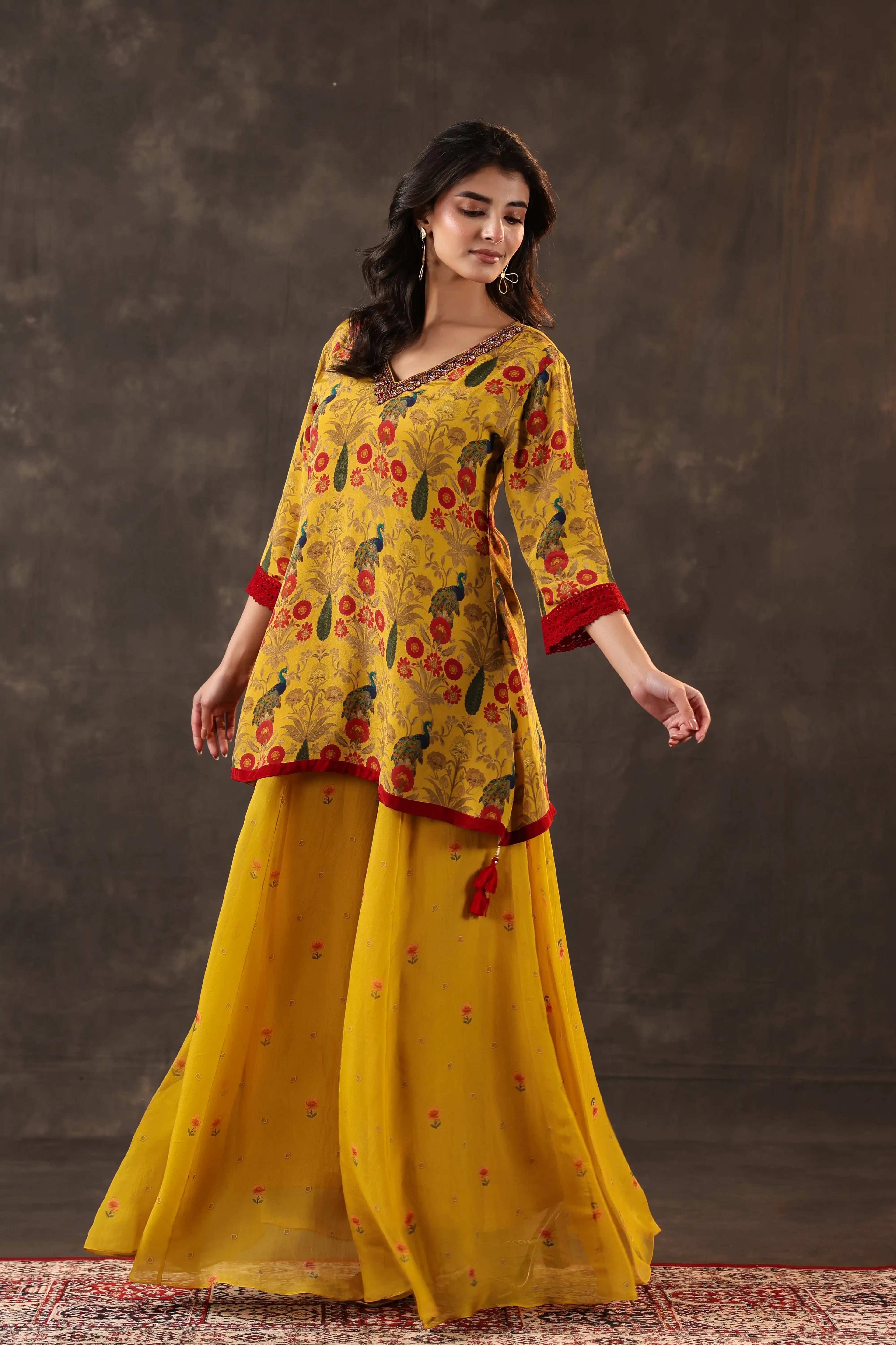 Traditional Top with Palazzo - Mustard