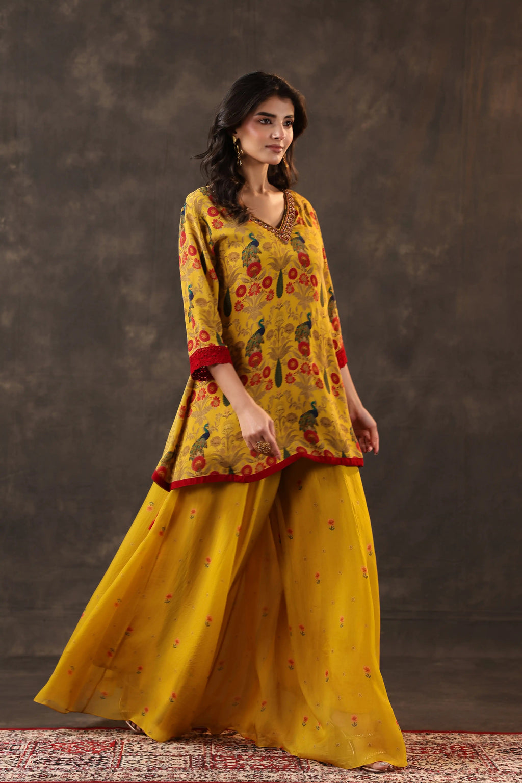 Traditional Top with Palazzo - Mustard